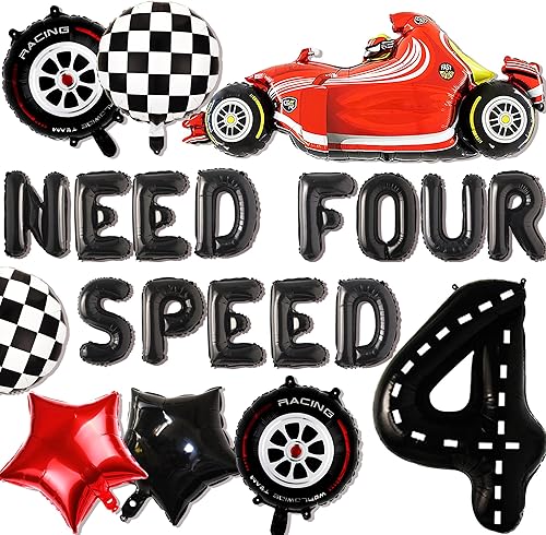 JeVenis Need Four Speed Birthday Decoration Need Four Speed Balloons Background Car Racing Car Decoración de 4 cumpleaños para niños 4 cumpleaños