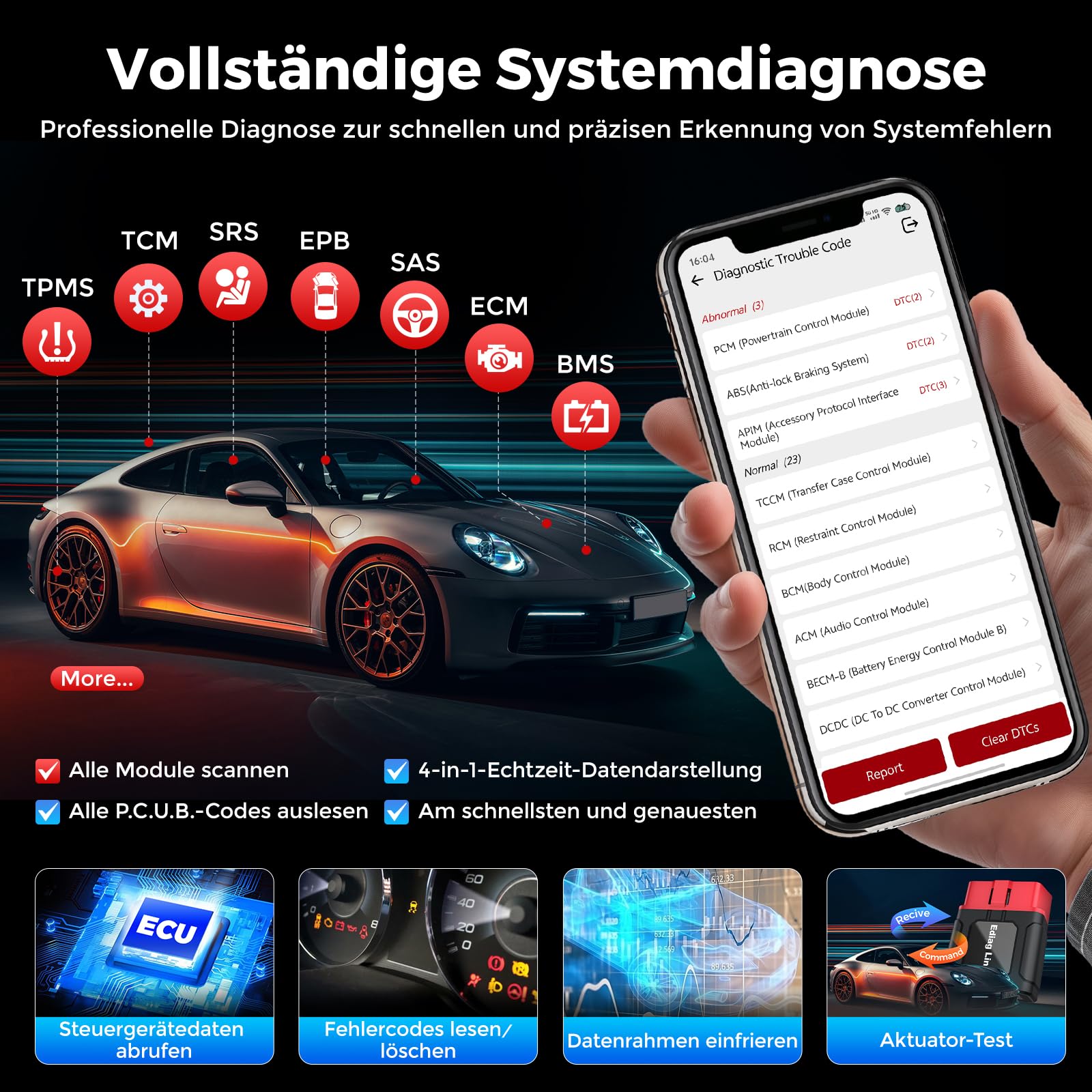 2026 KINGBOLEN Ediag Link OBD2 Diagnosegerät Bluetooth,Profi kfz Tester für Vollständige System,diagnosegerät auto mit 10+ Resets,Auto Auslesegerät mit Aktiver Test,FCA und Can FD,für iPhone & Android