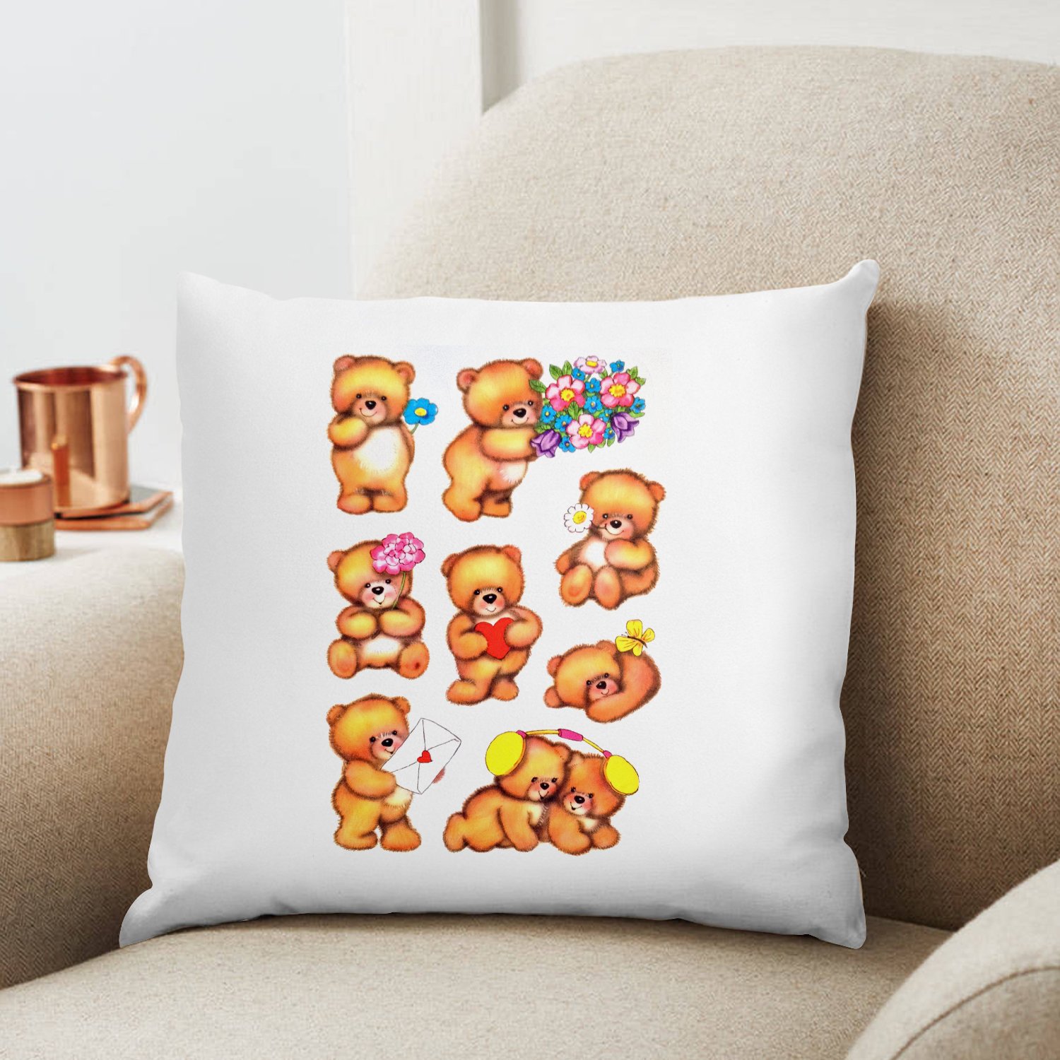 Teddy Love Printed Cushion 12X12 Pillow Cover with Filler- Best Love Gift Idea-picture-11