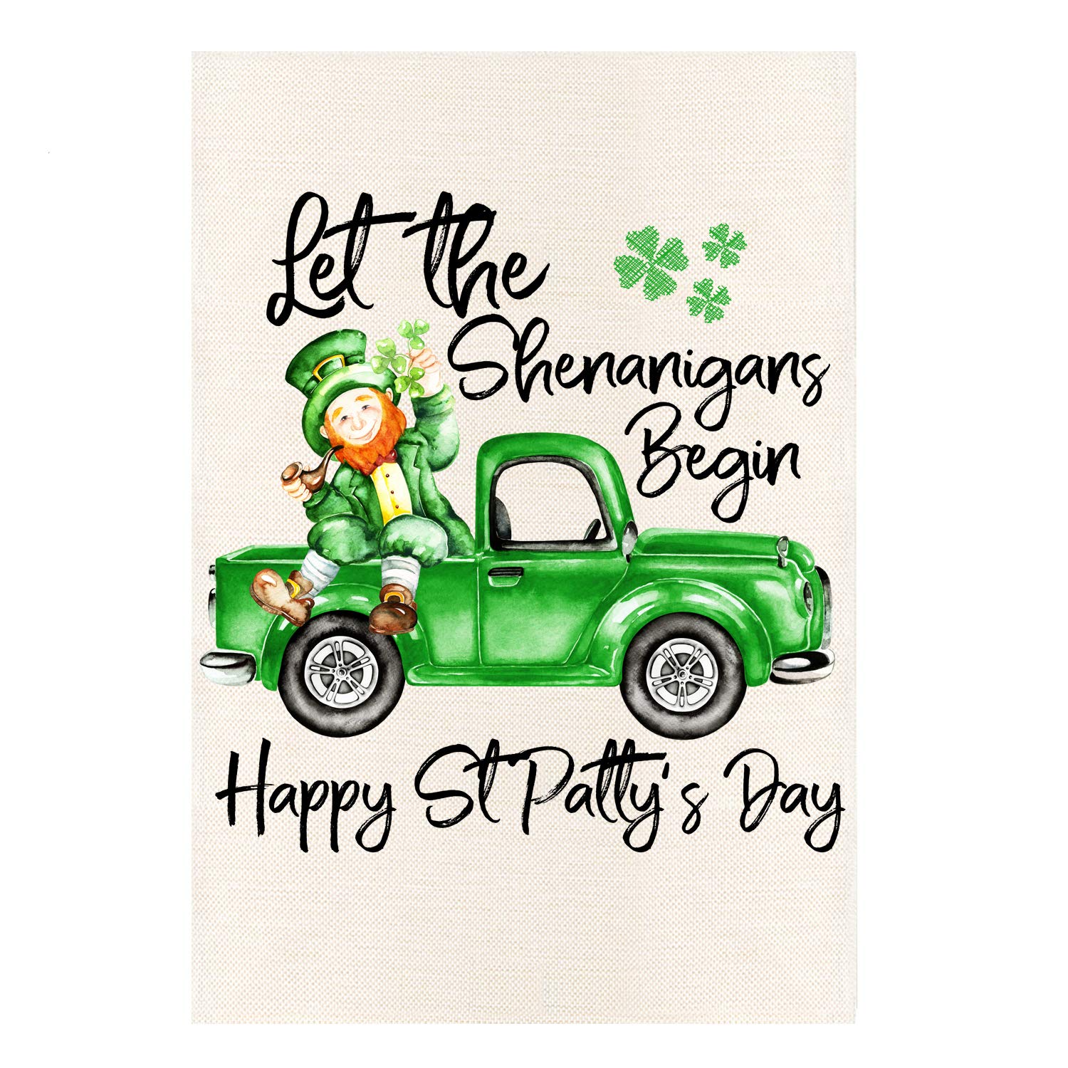 MONORD Let The Shenanigans Begin Double Sided Garden Flag Happy St Patrick's Day Leprechaun Truck Yard Flag 12 x 18 Inch.