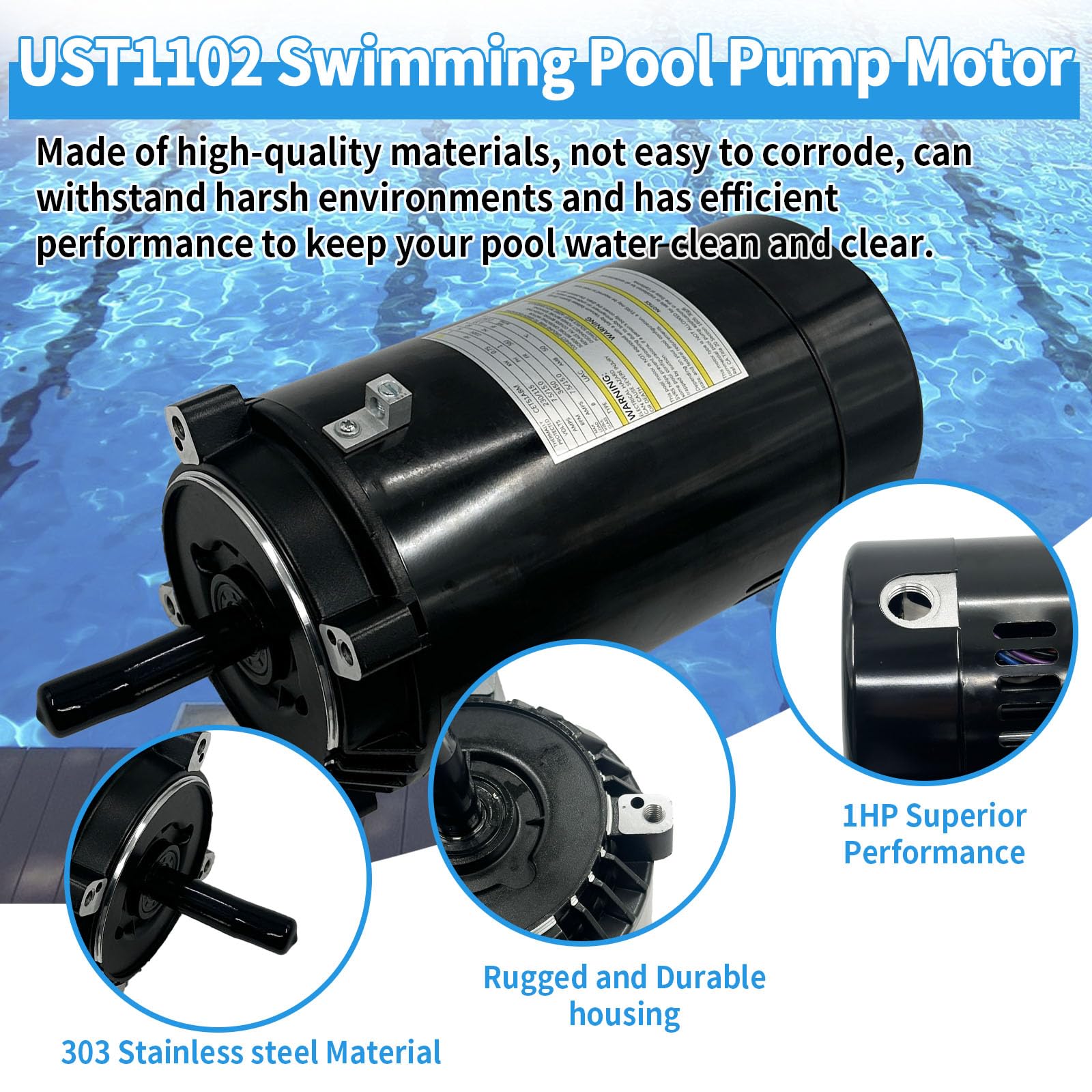 UST1102 1HP 115/230V Swimming Pool Pump Flange Motor Compatible