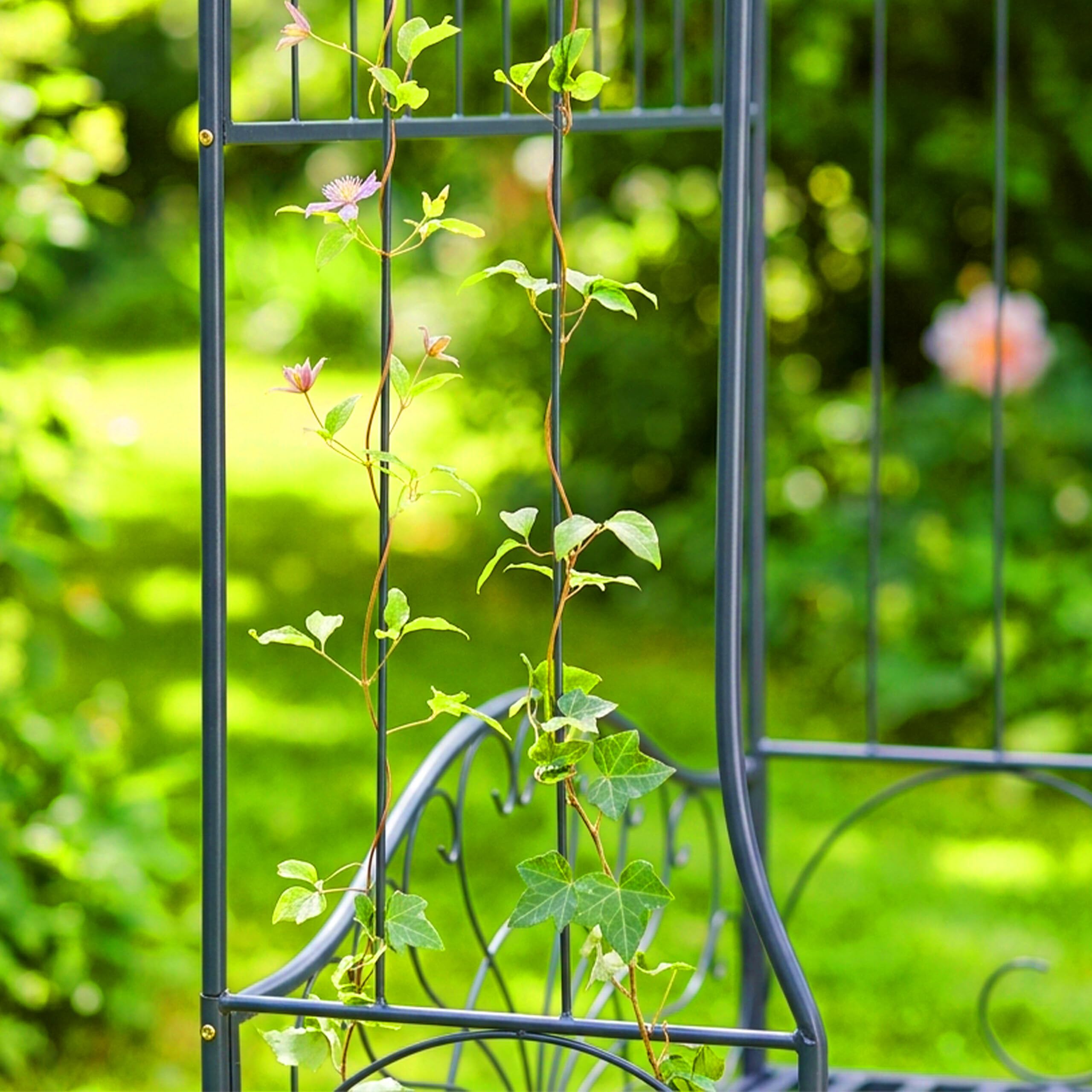 Relaxdays Arche à Roses avec Banc, métal, pour Jardin, H x L x P : 220 x 122 x 43 cm, Arche Stable pour grimpantes, Noir
