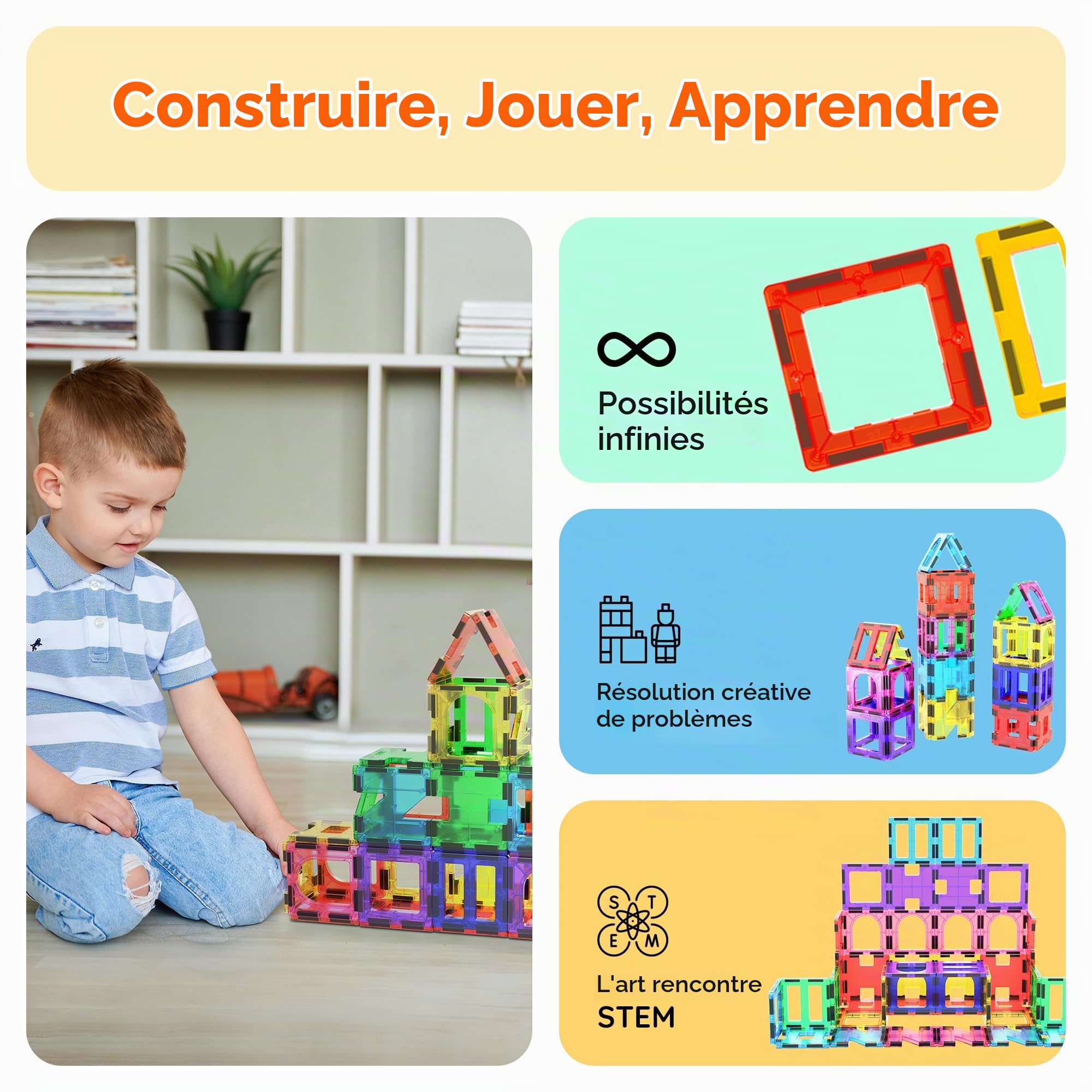 PicassoTiles 42 pièces Ensemble de Blocs de Construction magnétiques Planches de Jeu tuiles magnétiques Construction Jouet Kit éducatif tuiles aimants ingénierie STEM Learning Playset, 3 et Plus