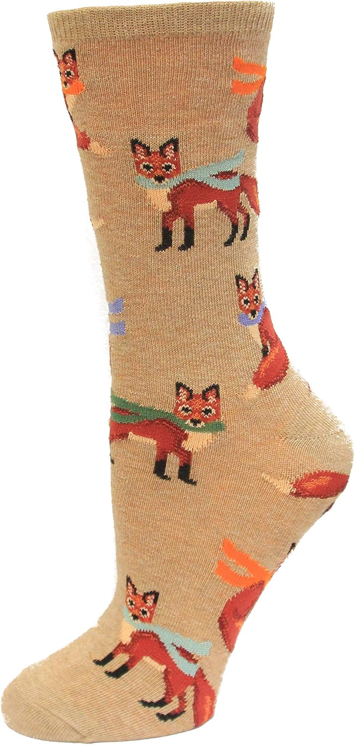 HOTSOX Kids Winter Foxes Socks 1 Pair, Hemp Heather, Kids L/XL