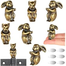 6Pcs Brass Rabbit Door Hinge Topper, Hinge Heads Decorative Topper, Retro Brass Rabbit Statue with Magnet for Home and Office Desktop Decoration