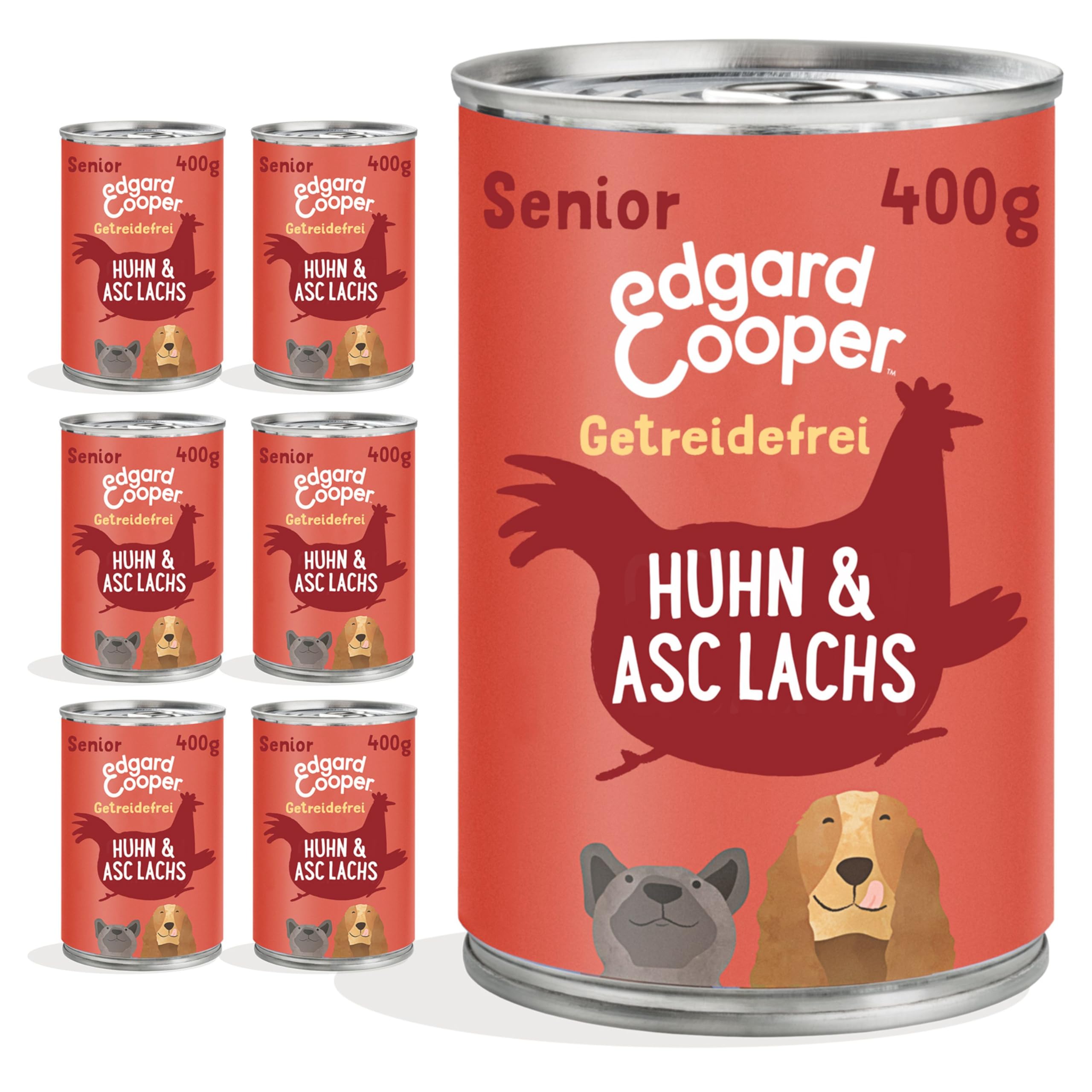 Edgard & Cooper Nourriture Humide pour Chien - Parrain - sans céréales Senior - Nourriture Humide - Poulet Naturel et Saumon - 400 g x 6 avec Beaucoup de Viande fraîche et d'intestins nutritifs