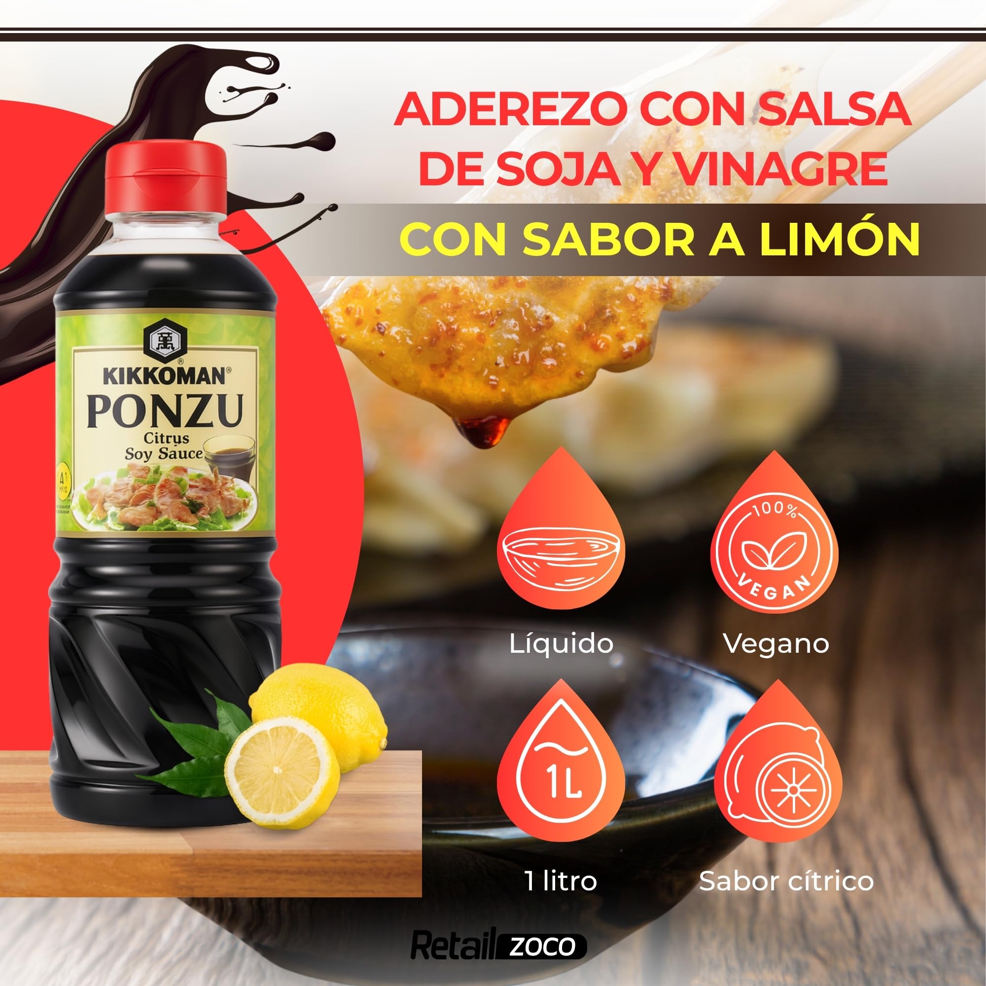 Ponzu Salsa de Soja Cítrica Japonesa 1000 ml, Natural sin Aditivos