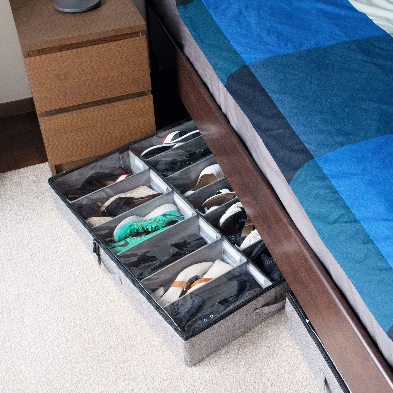 storageLAB Adjustable Dividers Under Bed Shoe Storage Organizer (Grey