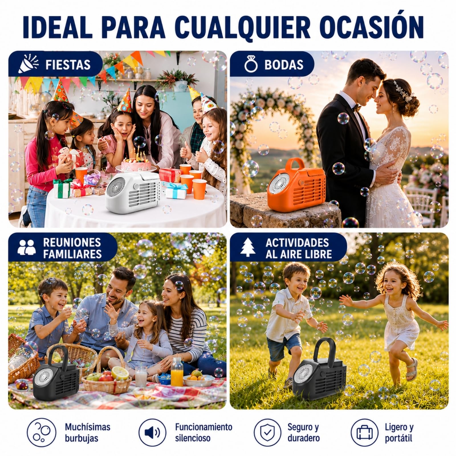 Máquina de Burbujas de Escenario Portátil de 42 Orificios, Soplador Automático Recargable por USB con Luces LED, para Niños, Cumpleaños, Fiestas, Jardín, Exterior y Celebraciones (Naranja)