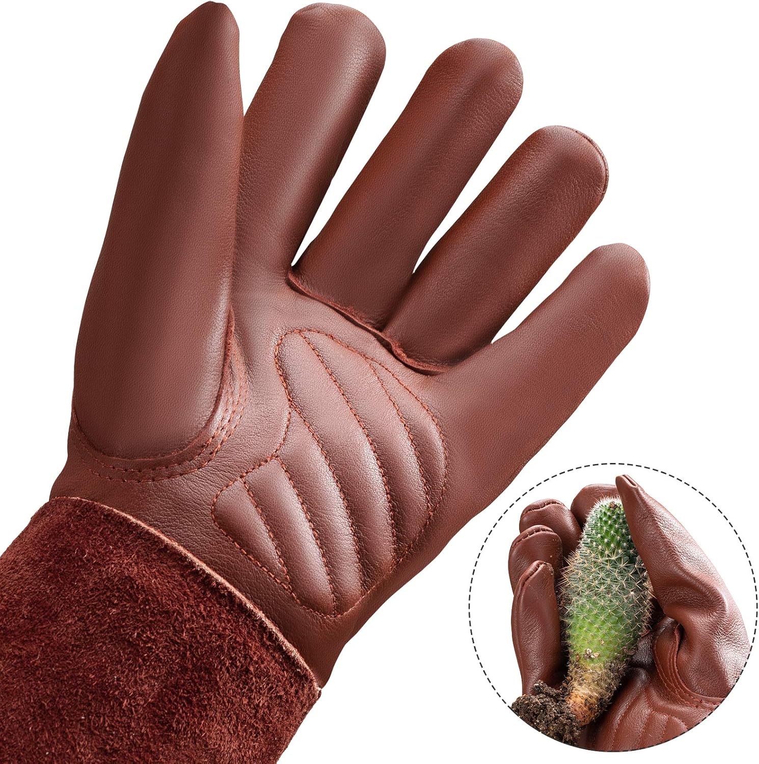 Thorn Proof Gardening Gloves for Men & Women, Long Cowhide Leather Rose Pruning Gloves with Forearm Protection, Puncture Resistant Gauntlets for Cacti, Blackberries & Yard Work(chocolate brown,XS)