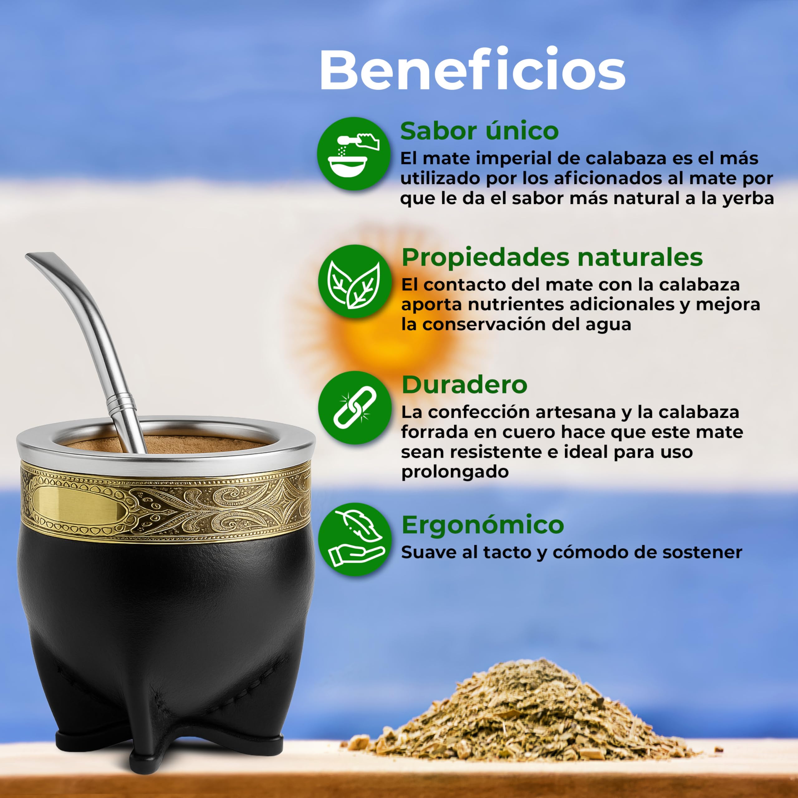 Kit Mate Imperial Premium + Bombilla Mate Pico de Loro | Vaso Calabaza Artesano y Bombilla de Acero Inoxidable Ideal para Regalar o Tomar diariamente | Incluye Guía de Curado