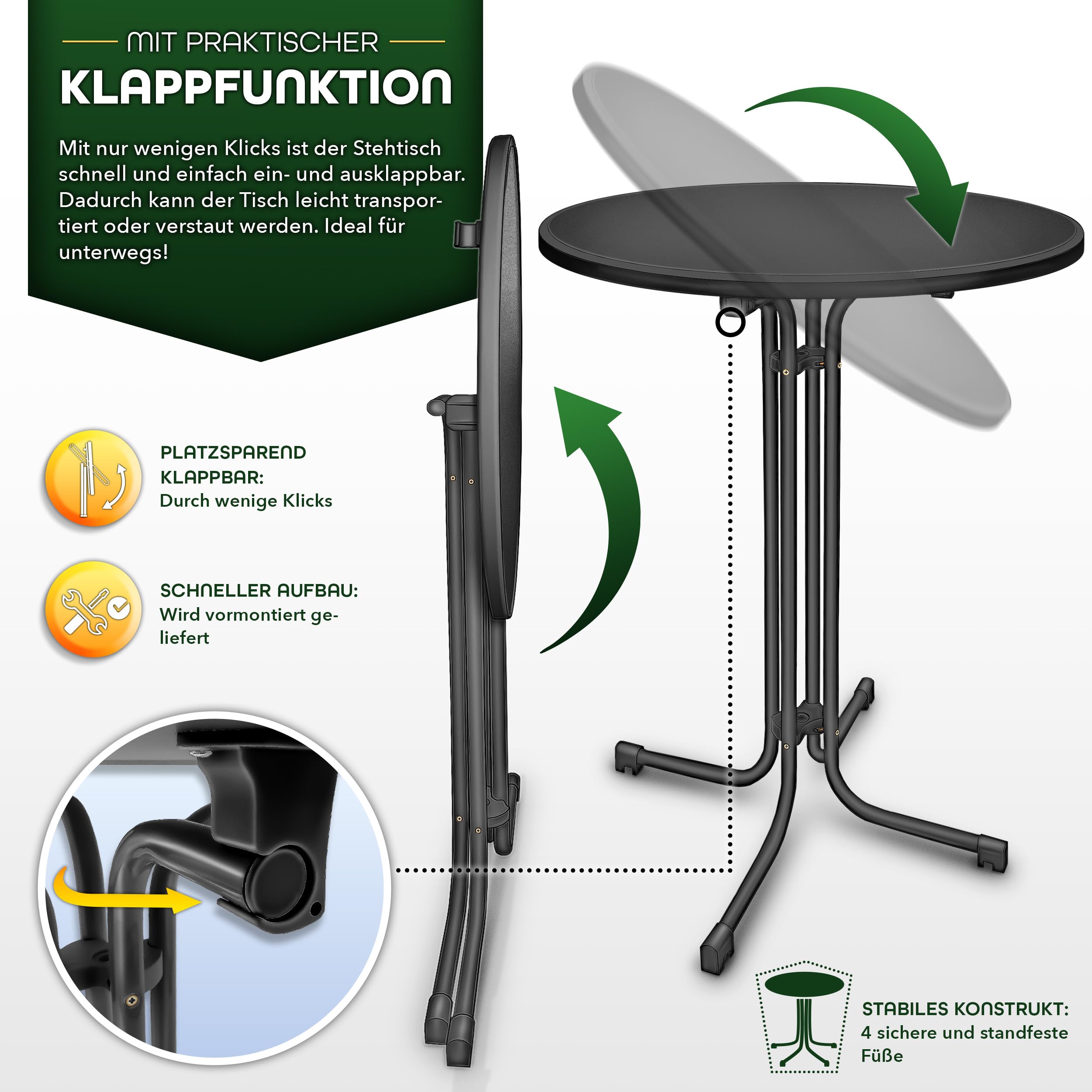 tillvex® Gastro Stehtisch klappbar Ø80cm mit Husse | Bistrotisch FERTIG MONTIERT | Klapptisch rund - wetterfester Partytisch | Gartentisch Indoor & Outdoor