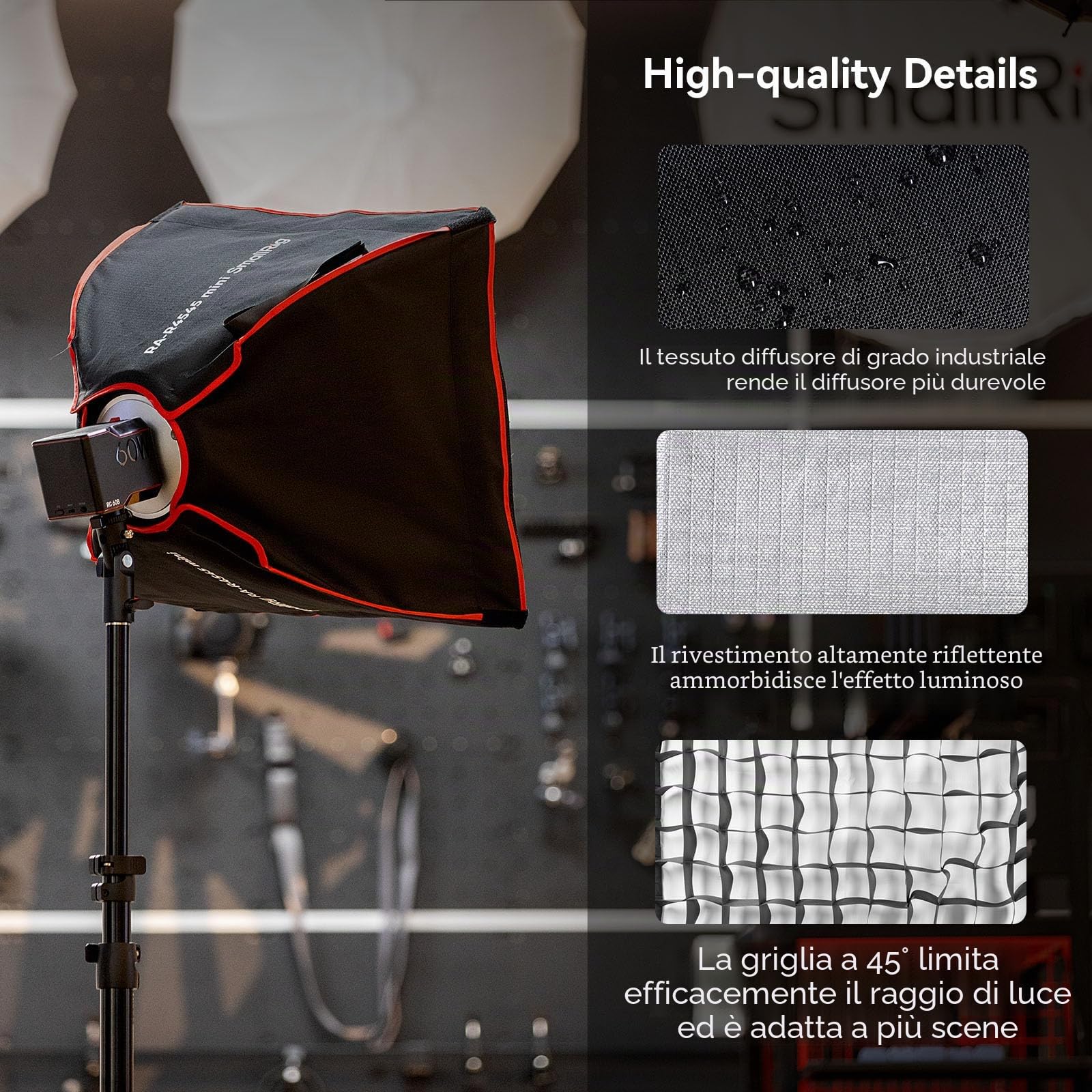SMALLRIG RA-R4545 Softbox Rettangolare, Softbox a Sgancio Rapido da 17,7" con Borsa per il Trasporto, Compatibile con SMALLRIG RC 60B COB Luce Video LED per Riprese di Ritratti - 4683