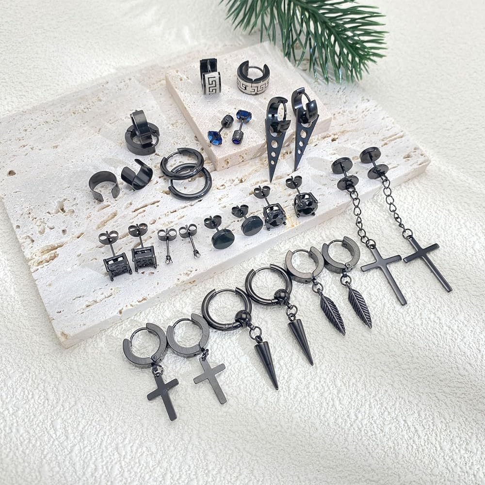 Amazon | KWUNCCI 14ペアピアス メンズ ブラック スタッドピアス