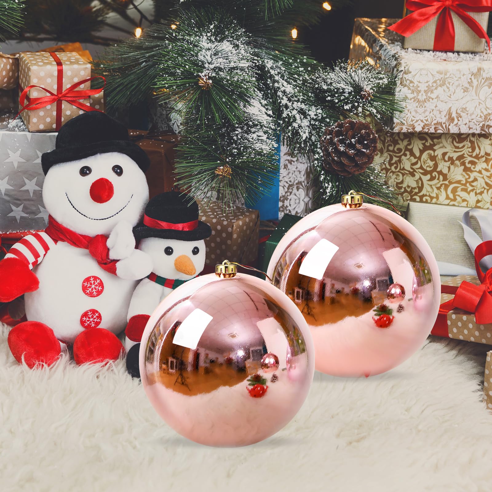 4 Pcs Large Christmas Ball Ornaments Giant Commercial Grade Plastic Christmas Ball Hanging Decorations 8'' (200 Mm) for Outdoor Holiday Party Decors Christmas Tree (Shiny Rose Gold)