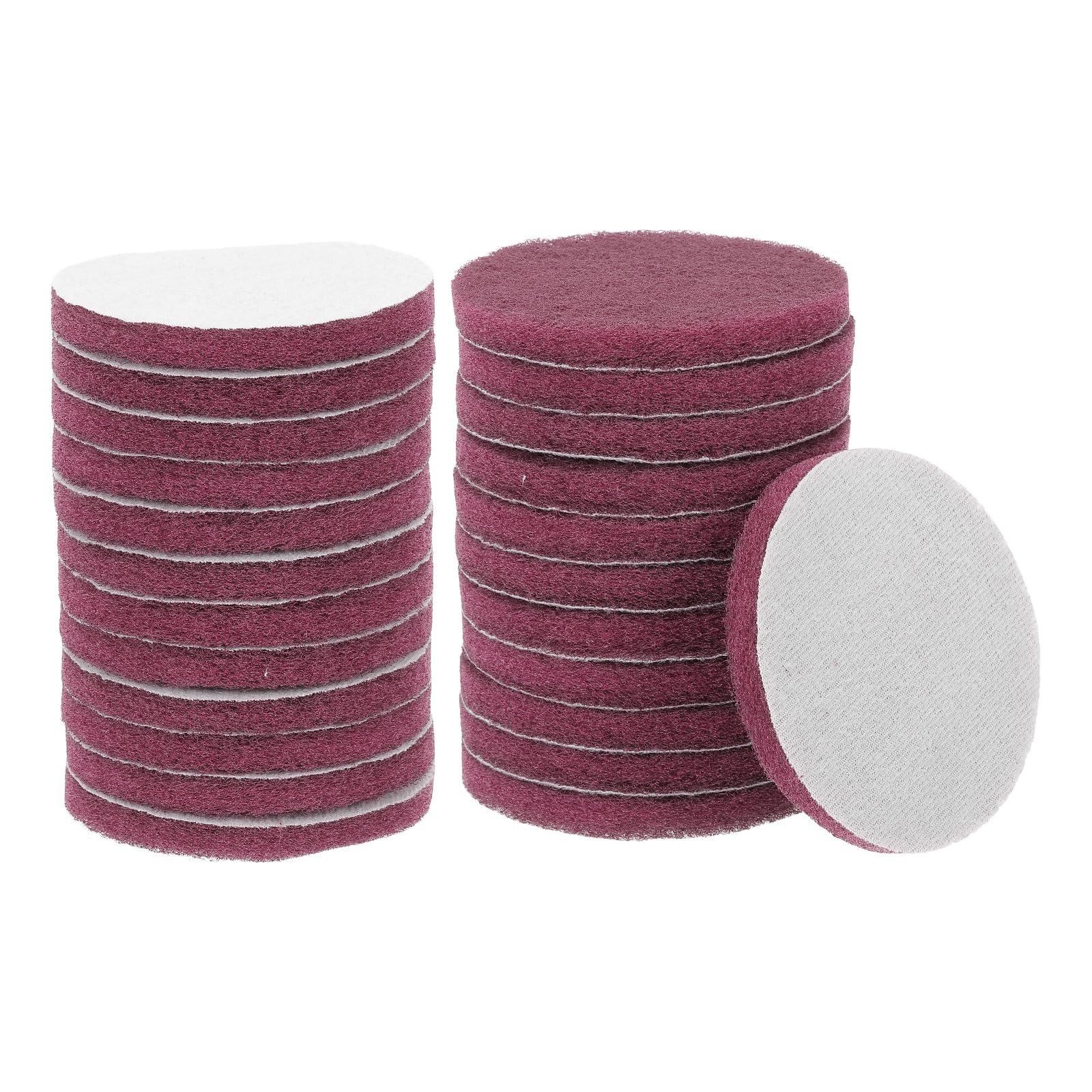 sourcing map 24pcs Scrubber Scouring Pads 500 Grits 4 Inch Drill Power Brush Hoop and Loop Surface Conditioning Disc Drill Scuffing Disc Scrub Pads for Home Kitchen Cleaning, Red