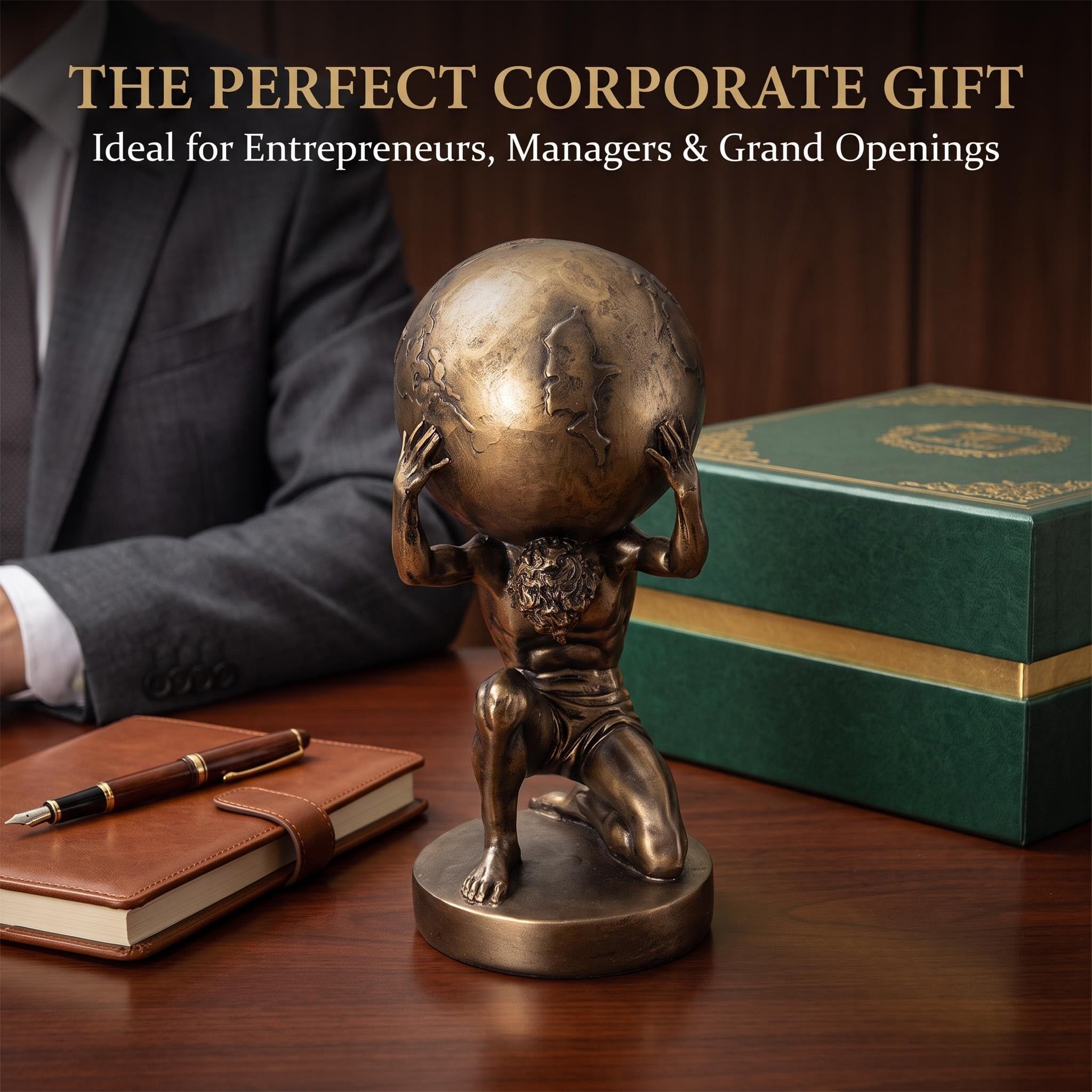 Antiker goldener Atlas-Skulptur, Figurenstatue, Harzfigur für Wohnzimmer, Tisch, Regal, Büro, Schreibtisch