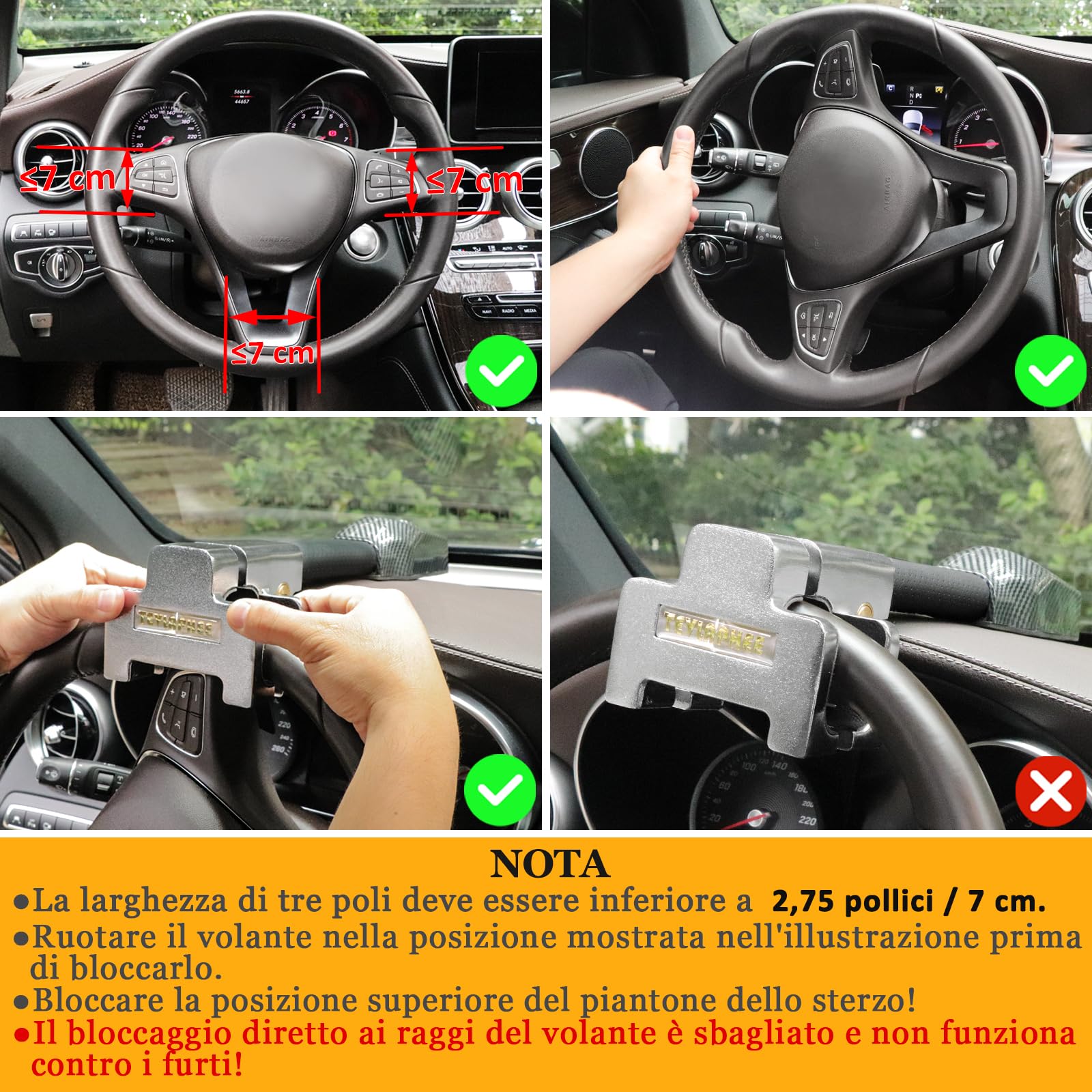 Tevlaphee Blocca Sterzo Automobile con Allarme, 120dB, Antifurto Auto, Meccanico, vestibilità Universale