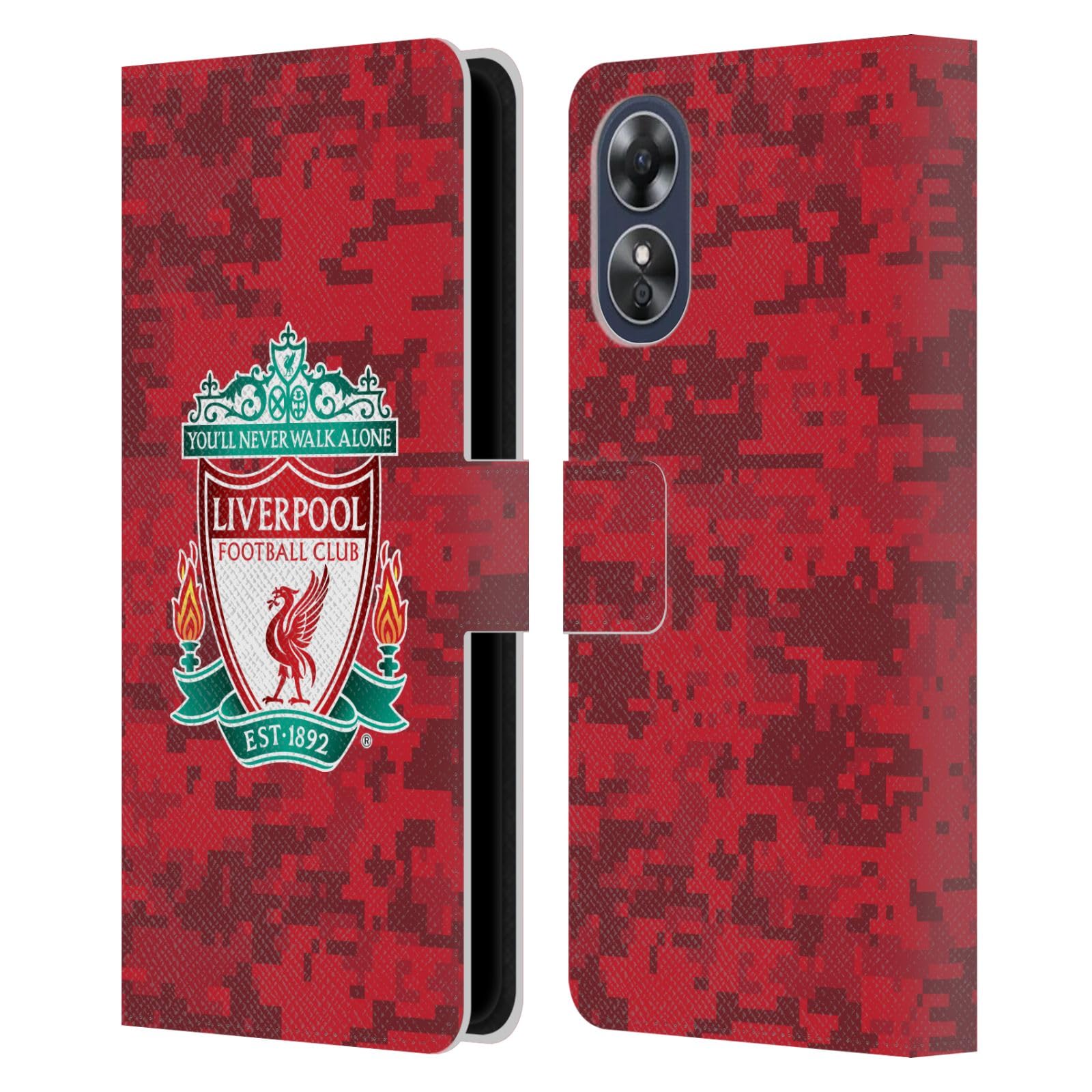 Head Case Designs Officially Licensed Liverpool Football Club Home Red Crest Digital Camouflage Leather Wallet Case Compatible With Oppo A17 — image 1
