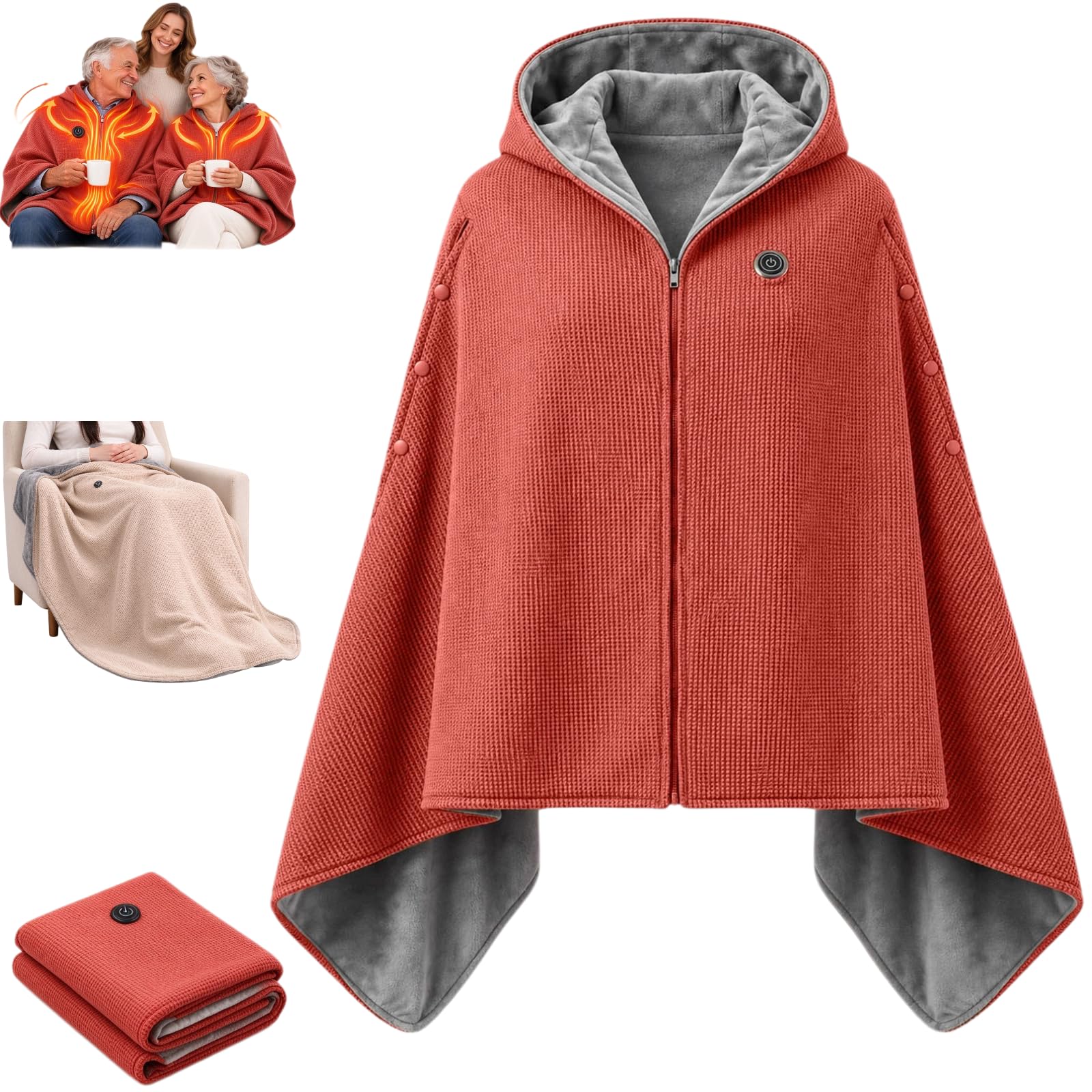 Heated Shawl Wearable Electric Blanket Zipper Heated Blanket Throw Cordless — image 1