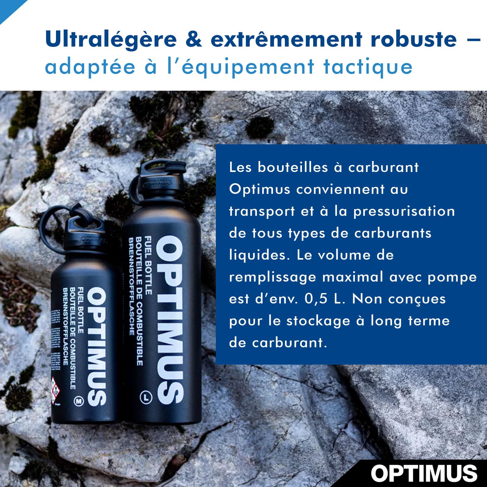 Optimus M 8021021 Bouteille de combustible uniquement sans combustible, avec couvercle de fermeture de sécurité enfant et boucle de sécurité, volume : 0,6 l, couleur : noir