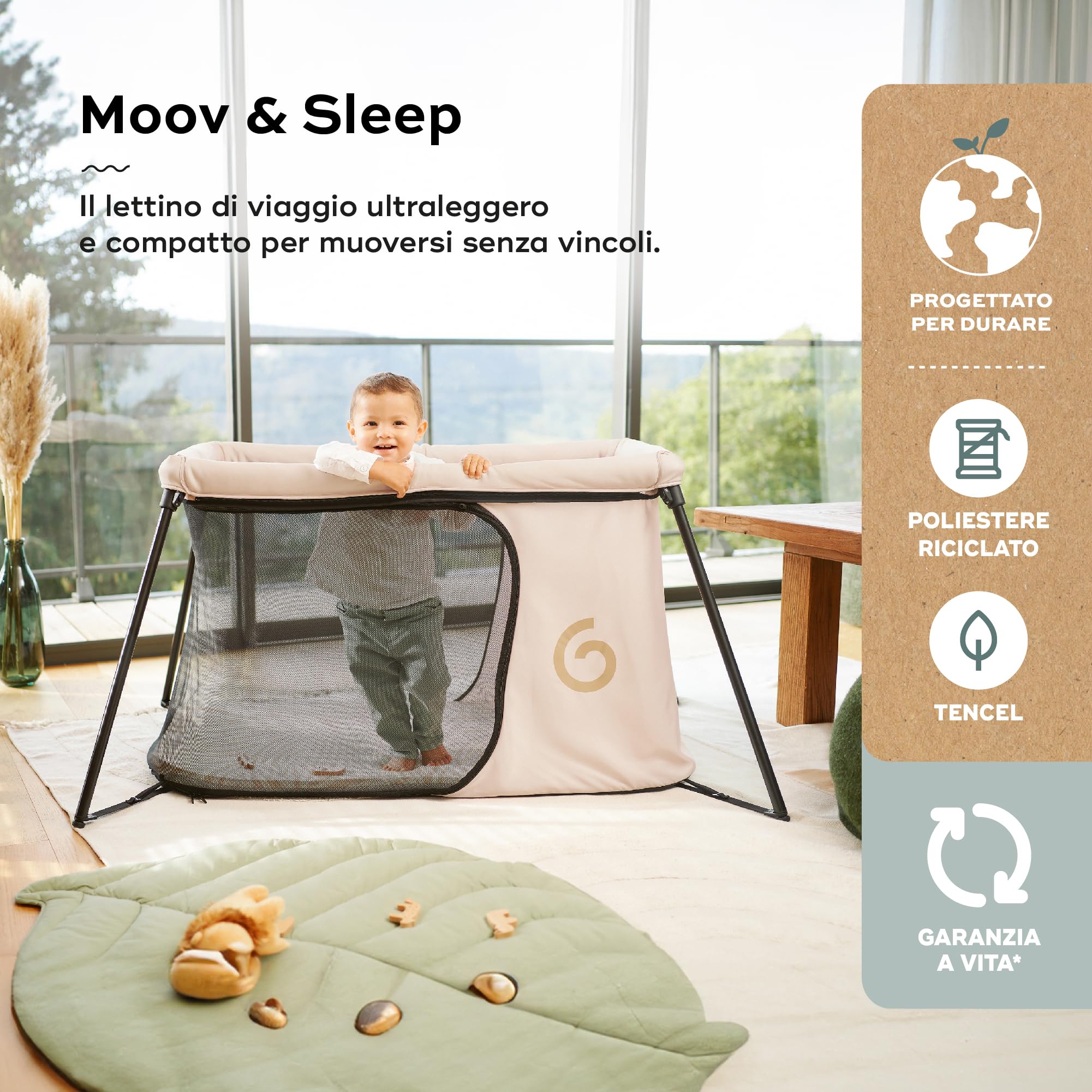 Babymoov Lettino da viaggio Moov & Sleep, Ultra Compatto e Leggero (<5kg), Montaggio e Smontaggio Rapido, Dalla Nascita e Fino a 4 Anni, Confortevole (Densità Materassino di 25kg/ms)