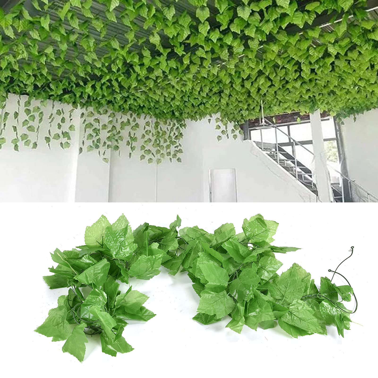 2 PCS Artificial Grape Leaf Garland 90.5 Inch Fake Grape Vine Faux Greenery Garland Hanging Grape Leaves Plant for Front Door Wall Window Garden Decor