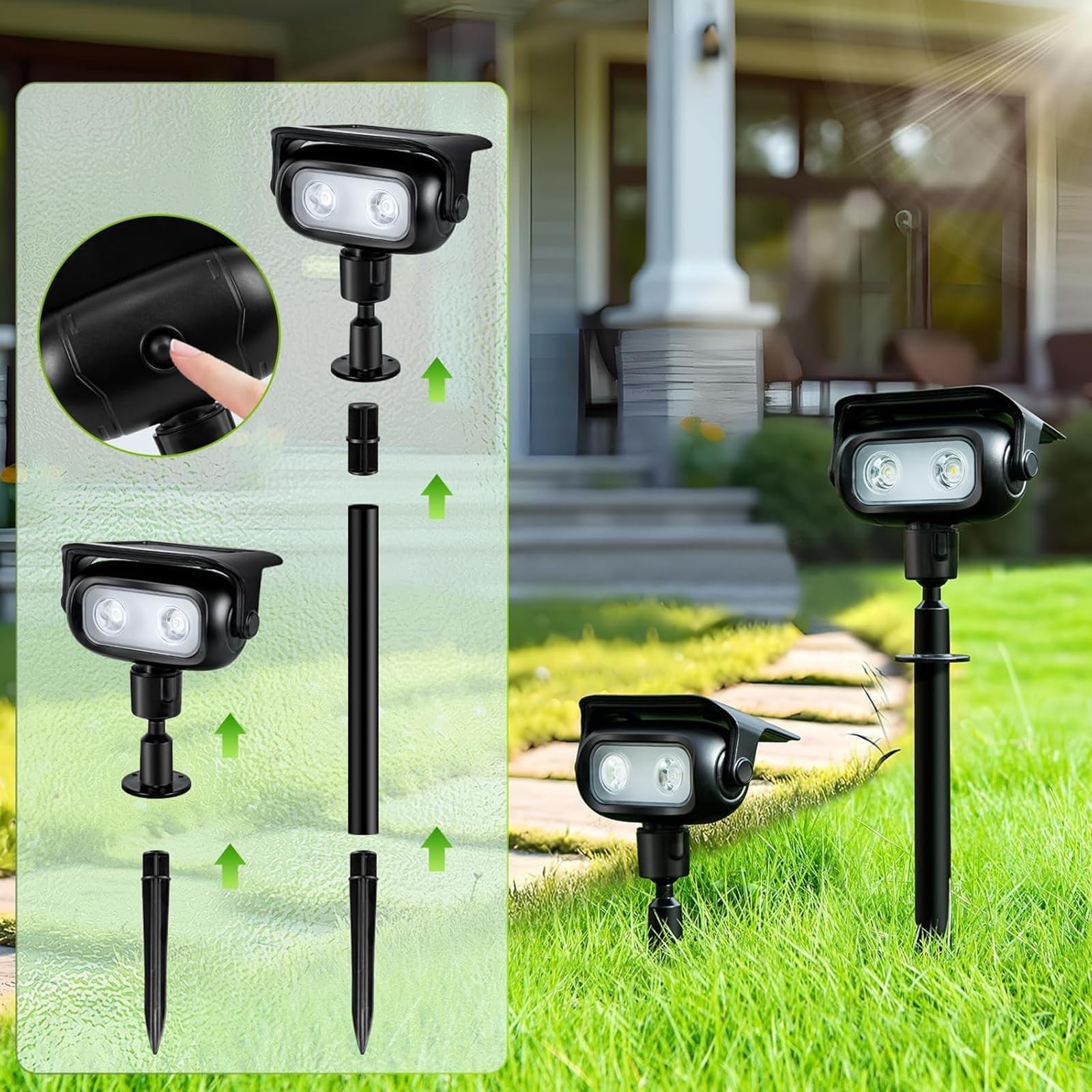 CREATESTAR Solarlampen für Außen mit Bewegungsmelder 4 Stück, 6500K Kaltweiß Solarstrahler für Außen mit 4 Modi, Erdspieß & Wandmontage,IP65 Wasserdicht Solar Gartenstrahler für Bäume, Hof, Gehweg