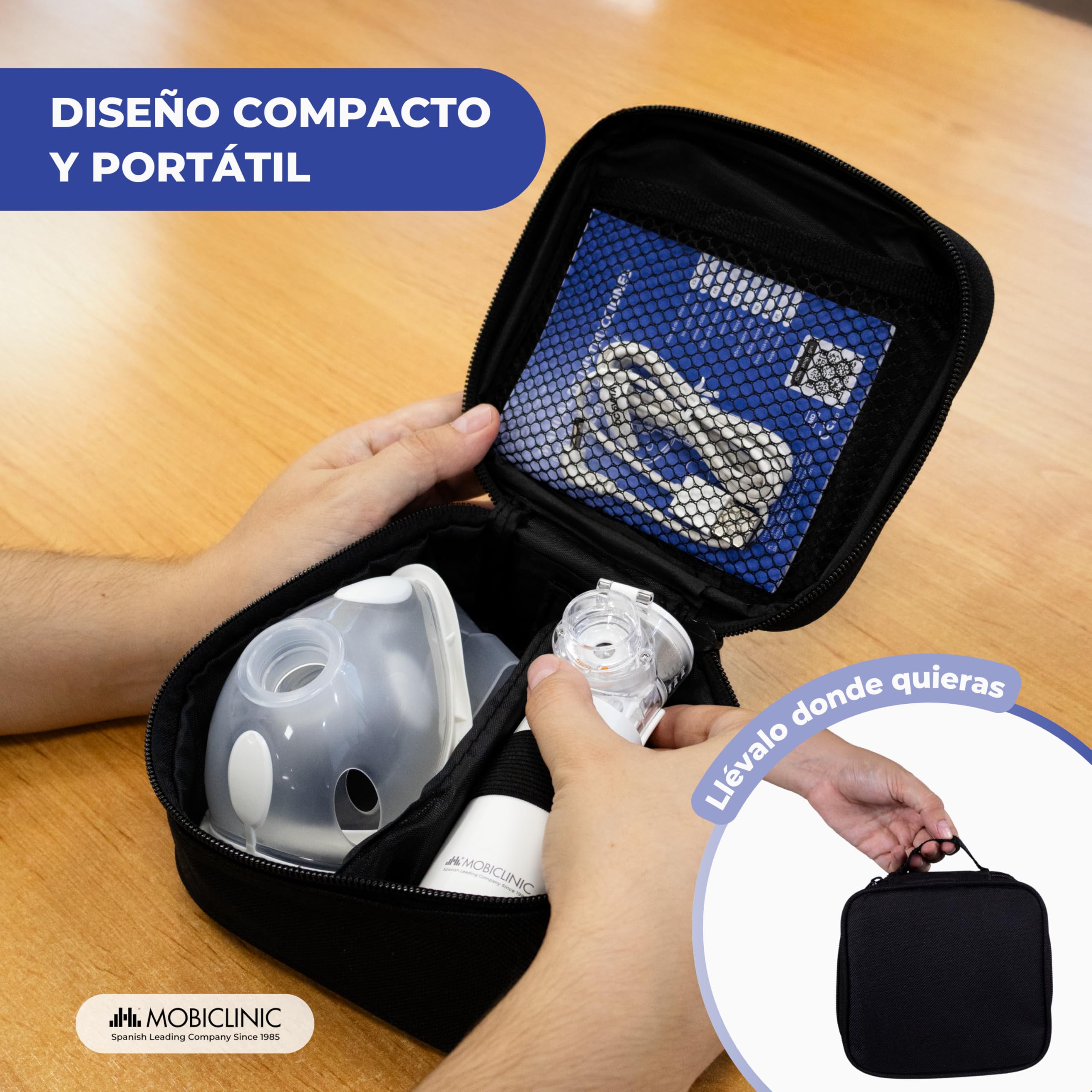 Mobiclinic®, Nebulizador Portátil, Boquilla y 2 Mascarillas, Adultos y Niños, Estuche de Transporte, Silencioso, Compacto, Asma, Nebumobi1