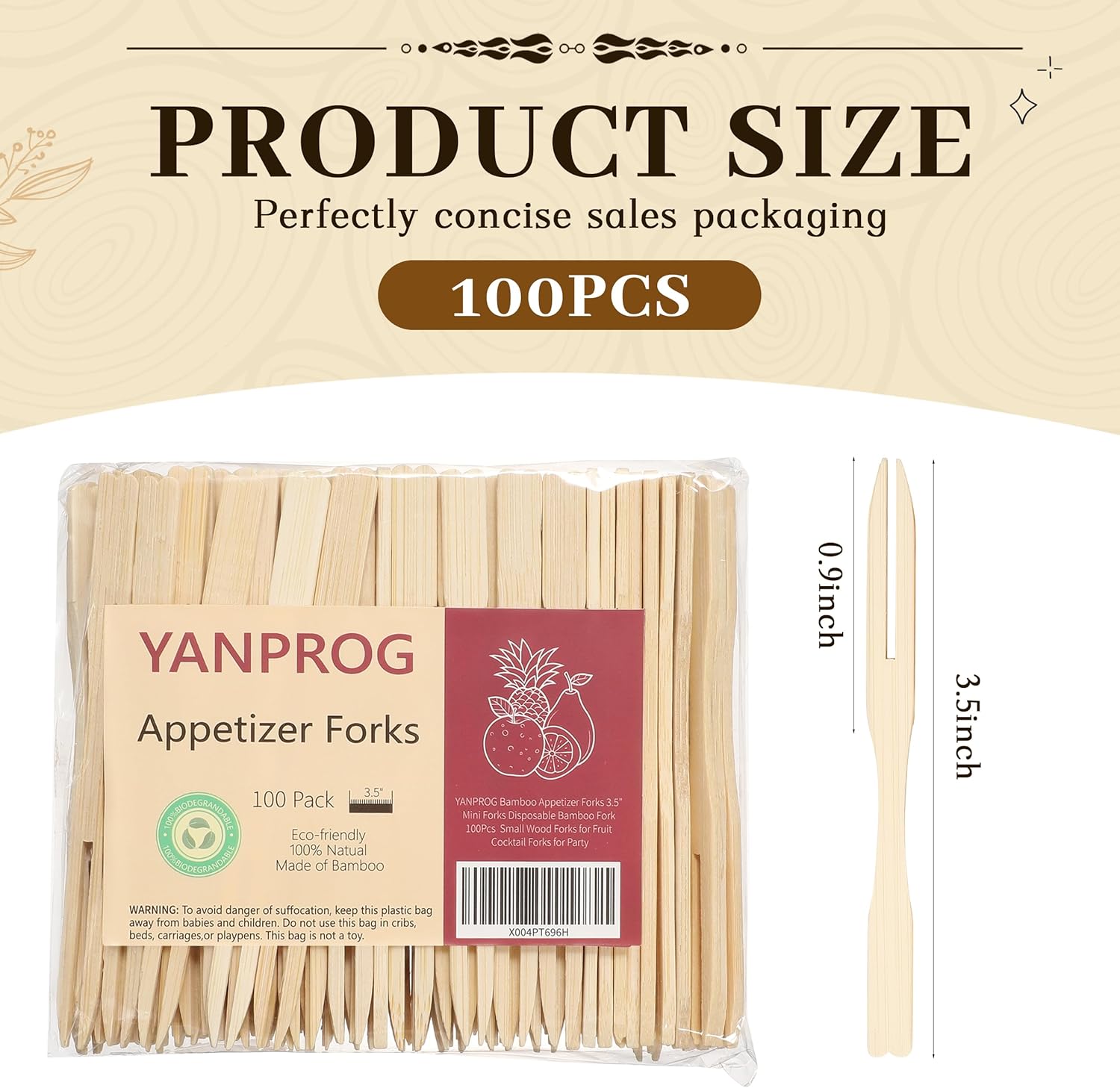 Bamboo Mini Forks Disposable Forks for Appetizers 3.5" Small Forks Appetizer Forks for Fruit,Cocktail Forks for Parties, Weddings(100Pcs)