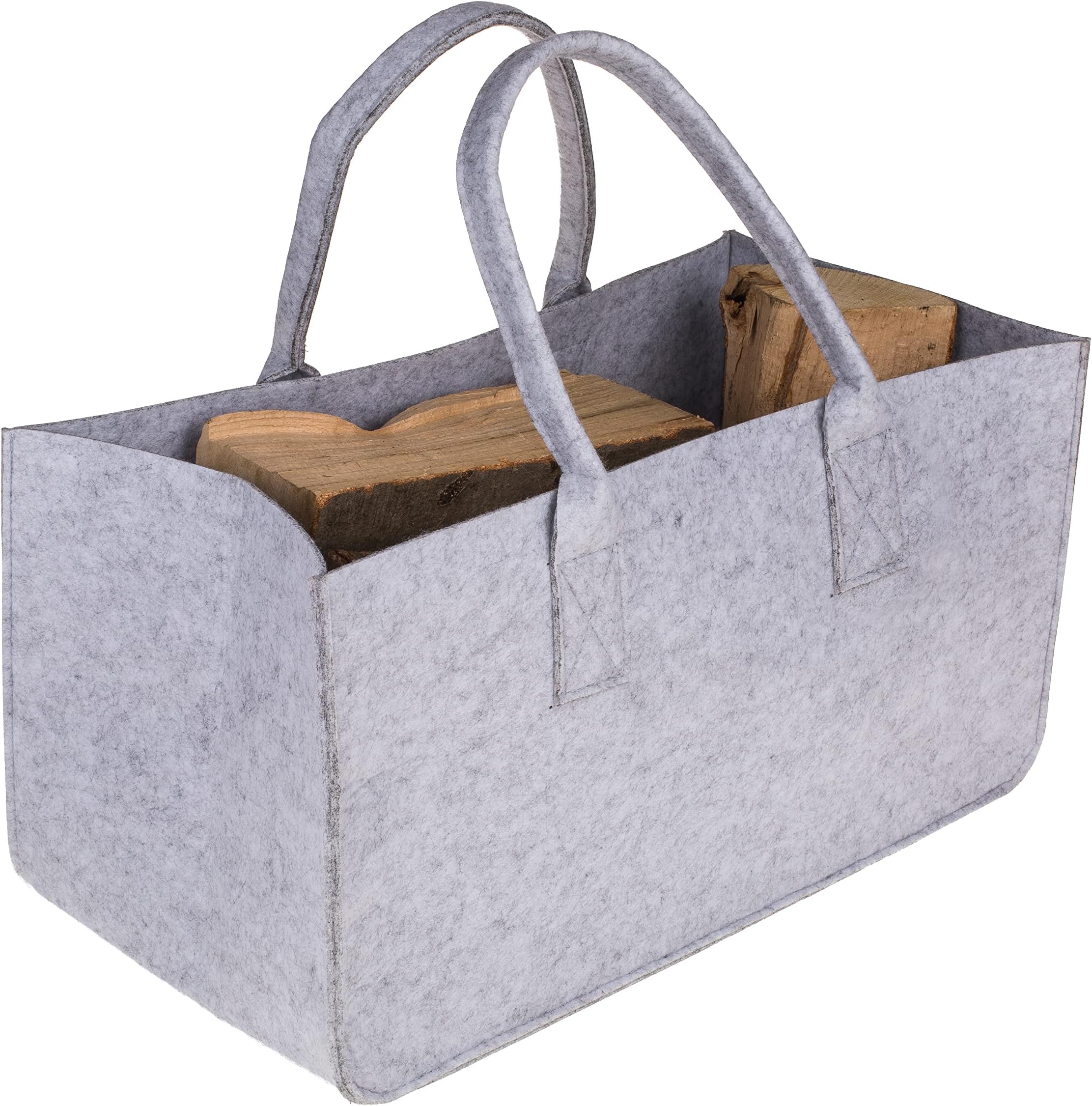 Bada Bing Wood Log Felt Bag with Handle Light Grey Basket ca. 50 x 25 x 25 cm