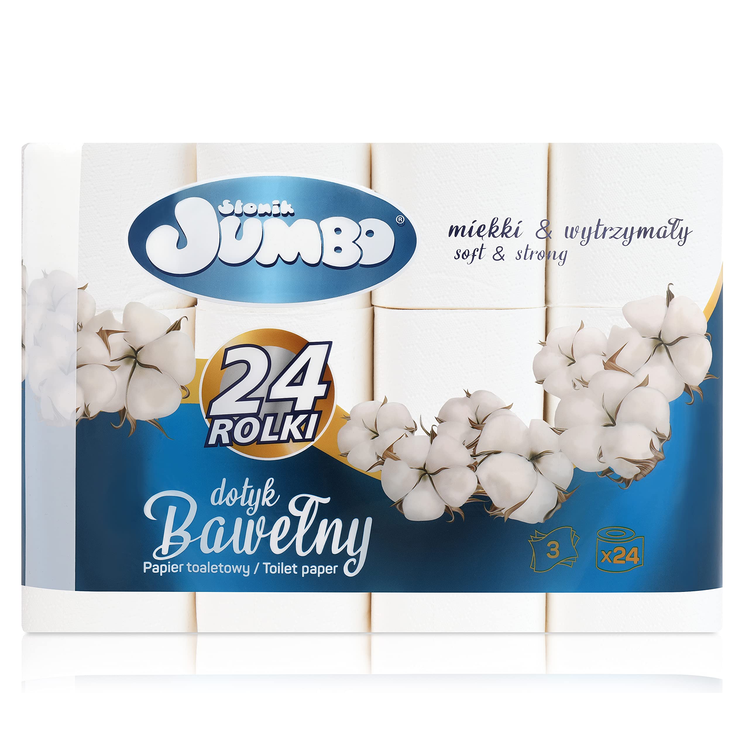 Bawełna Classic Family Pack to mocny Papier Toaletowy | Miękki, 3- warstwowy, wytrzymały papier| kolor biały, 100% celuloza | 1 opakowanie- 24 rolki (24x150 listków)