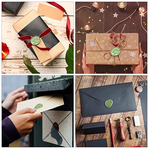 Miniatura 6 de FEPITO 300 cuentas de cera de sellado octágono con 3 velas de té y 1 cuchara de fusión de cera para sellado de sellos de cera (mezcla verde)