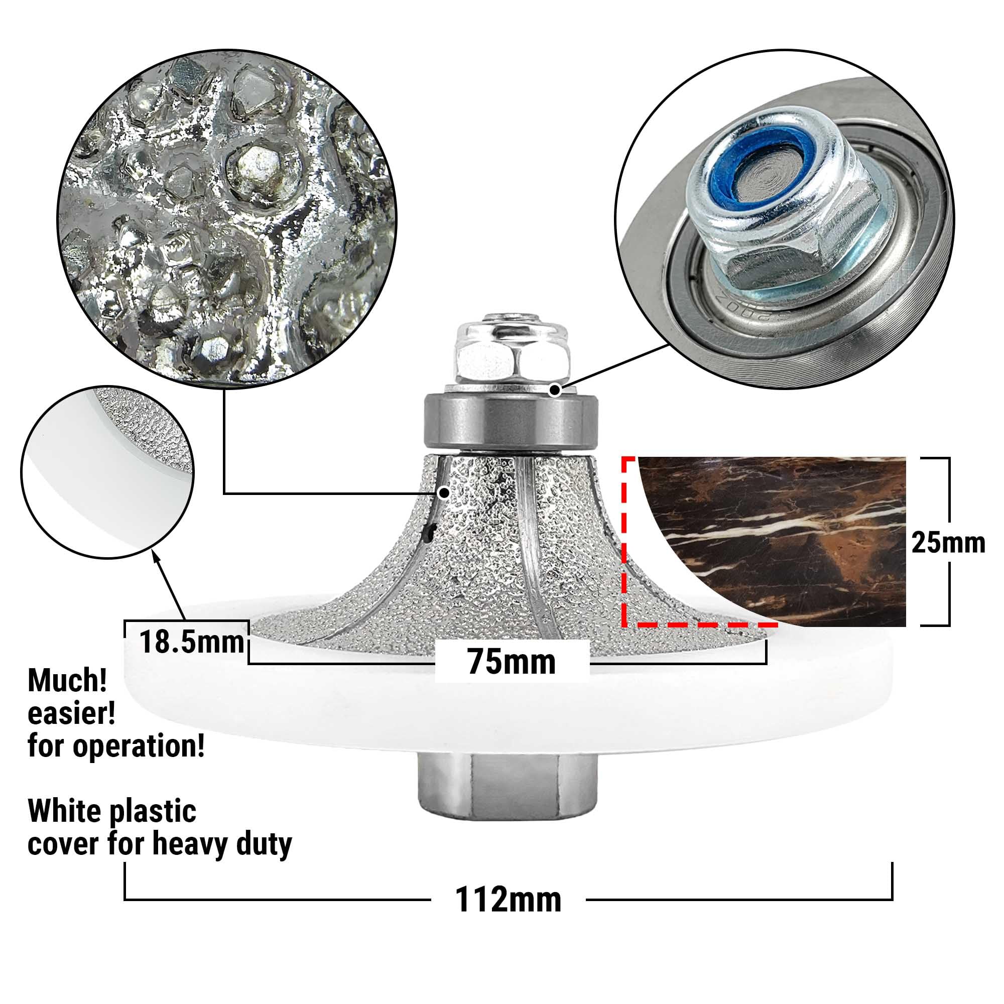 NBB Diamond Profile Wheel Diamond Router Bit with larger cover guide Milling Drill chamfer Bit Grinding Wheel for Profiling Porcelain Tile Ceramic Granite Stone for Angle Grinder (Half-Bullnose B25) - Image 2