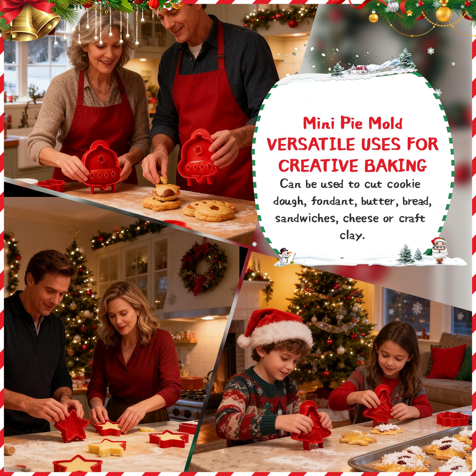 9cs - Set di mini stampi natalizi per torte e biscotti, con 9 forme (fiocco di neve, albero di Natale, mela, ghianda) per feste in casa