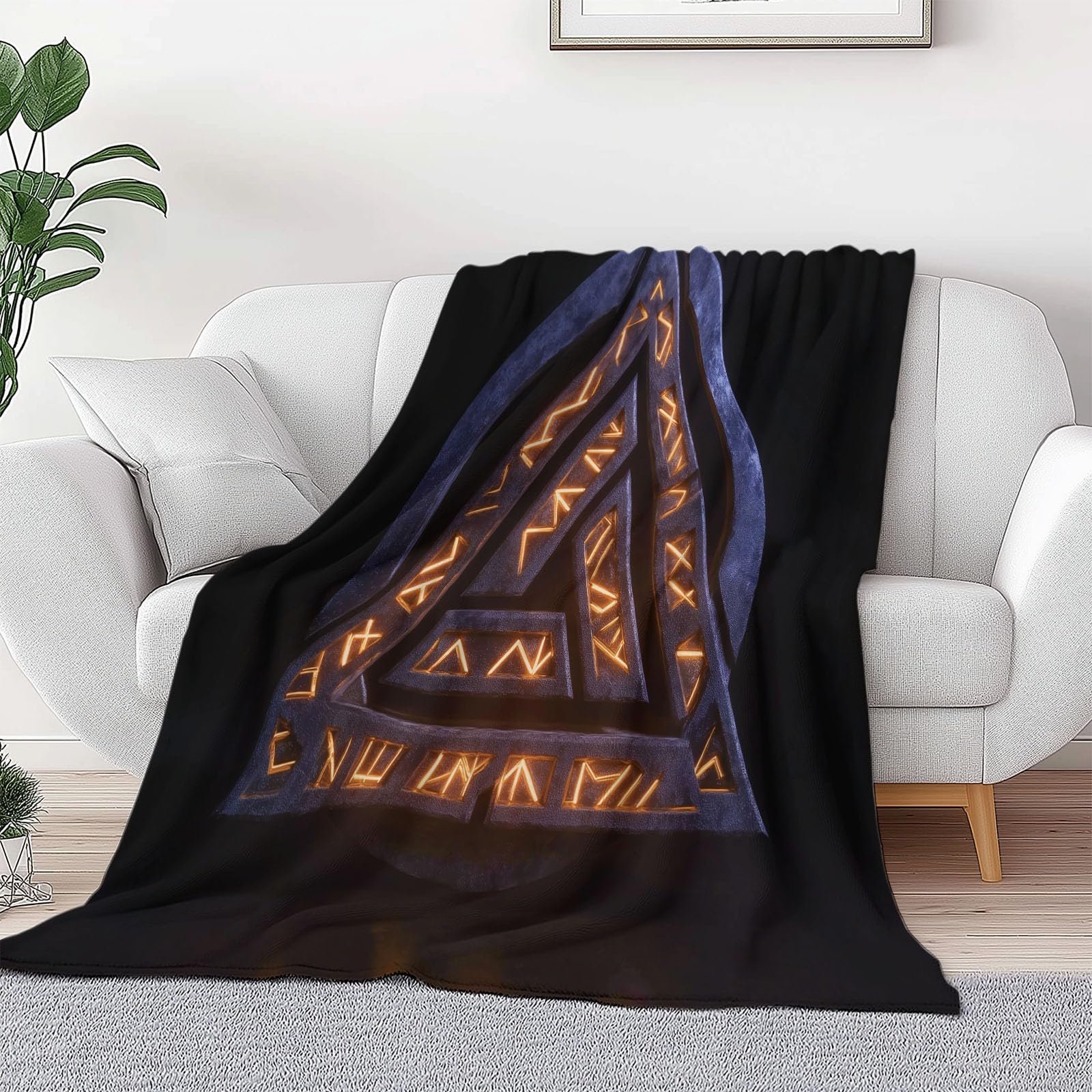 Ciepły flanelowy koc w stylu retro, runy wikingów, geometryczna, Sherpa, 221 x 239 cm, miękki, przytulny, czarny, pluszowy, flanelowy, polarowy, 220 x 240 cm, dla dziewcząt, dzieci, dorosłych, na