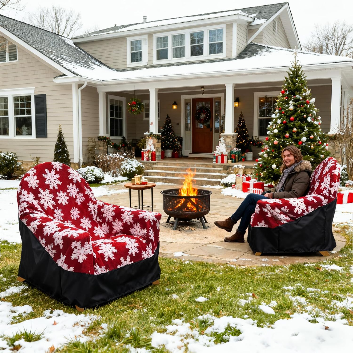 Blanket for Adirondack Chair,Waterproof Full Coverage Adirondack Chair Covers, Christmas Flannel Seat Cover 2-in-1, Christmas Outdoor Decor (Snowflake) - Image 5
