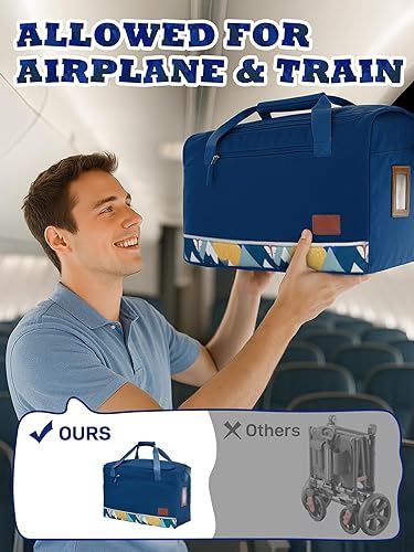 Miniatura 2 de EVER ADVANCED Cochecito de viaje plegable en bolsa para 2 niños y carga, vagón plegable para niños pequeños con toldo extraíble, arnés ajustable de