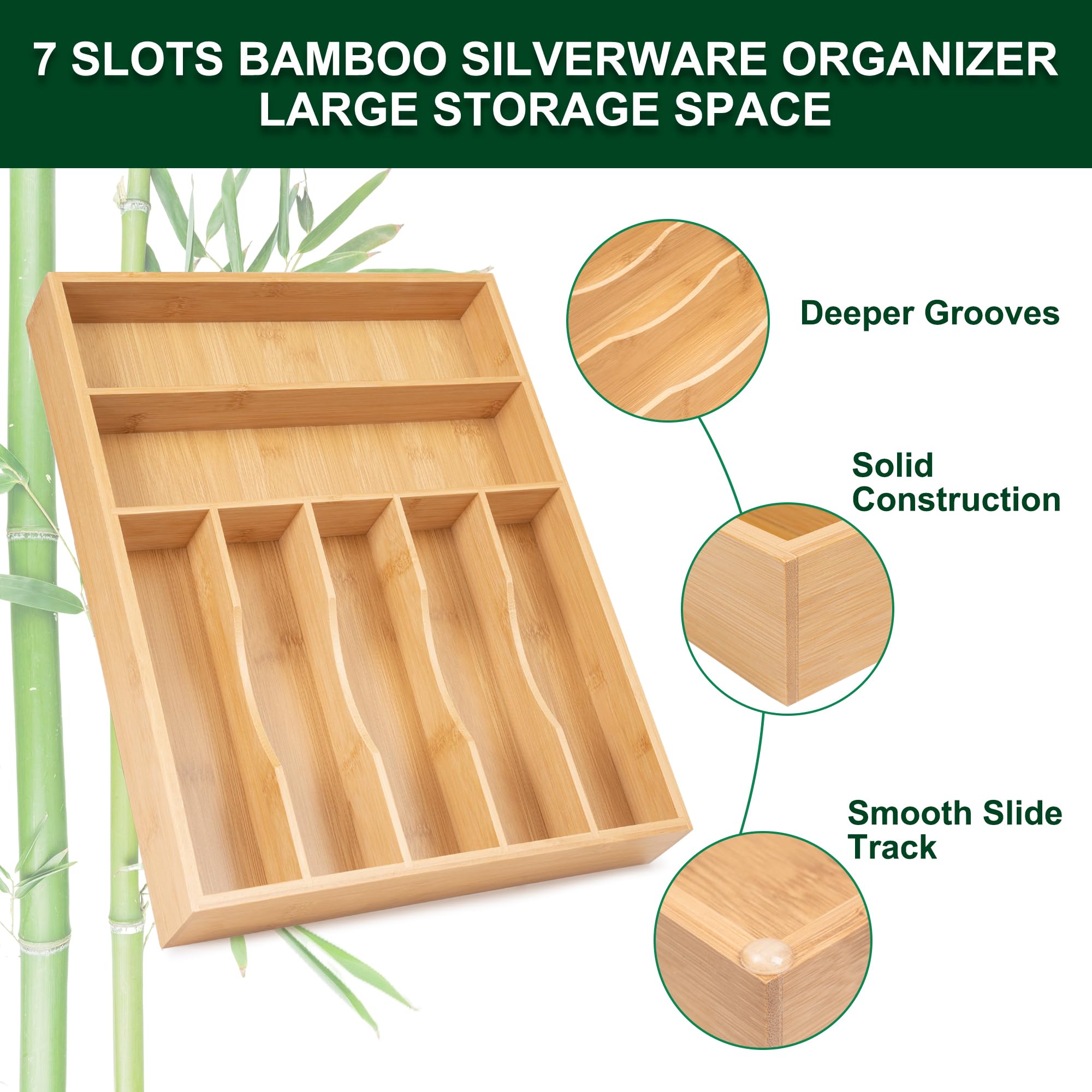 Organizer Per Cassetti Espandibile In Bambù, Portautensili Per Posate E Portaposate Per Cucina Ufficio Bagno E Casa 8 Scomparti Espandibili