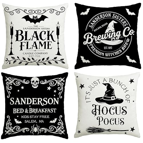 Halloween Decorations Pillow Covers 18x18 Inch,Set of 4 Vintage Halloween