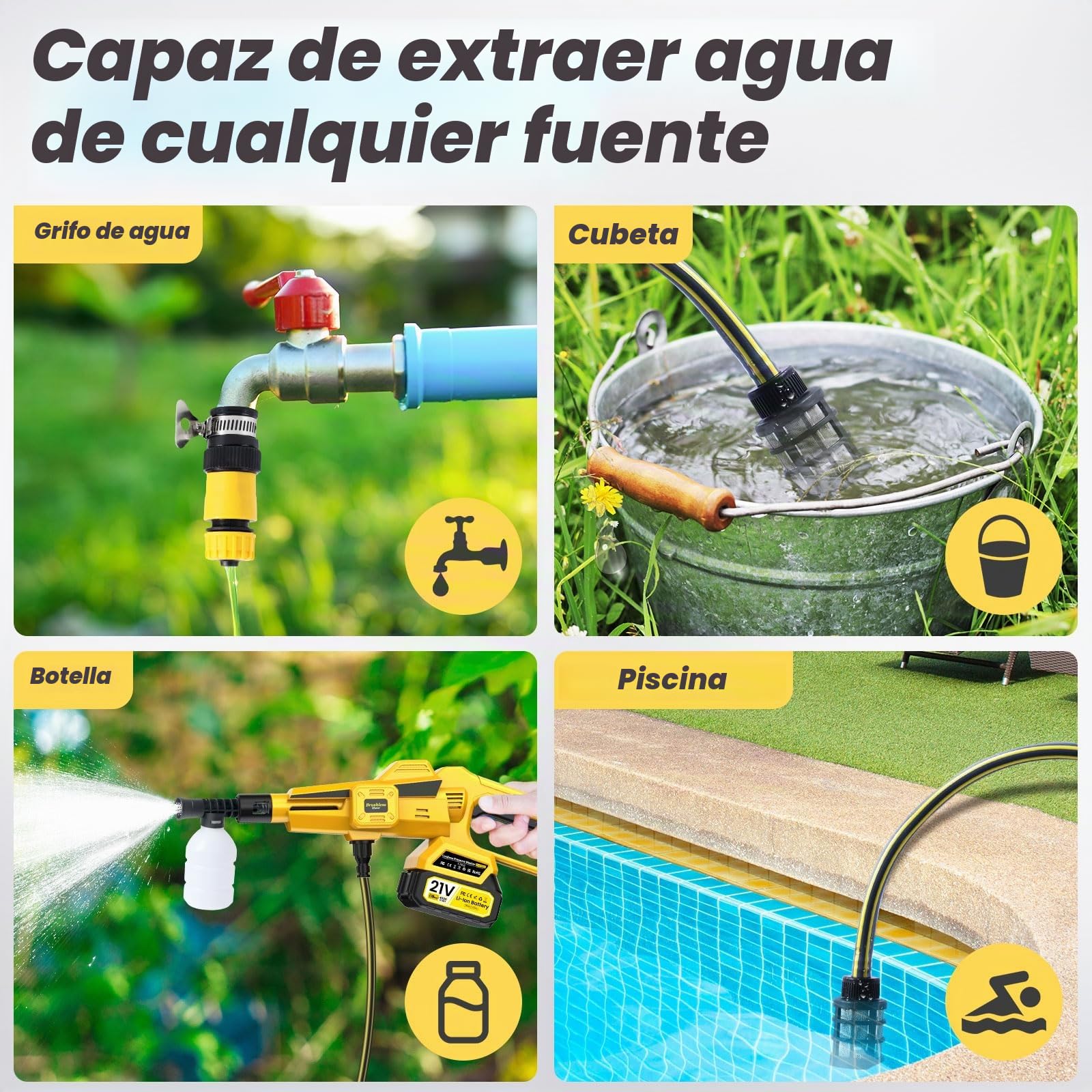 Hidrolimpiadora Bateria Portatil 45 Bar con 8000 Mah Batería, Boquillas Pulverizadoras 6 En 1 para Limpieza De Jardines y Lavado De Autos Limpiador De Alta Presión Regulable En 3 Niveles