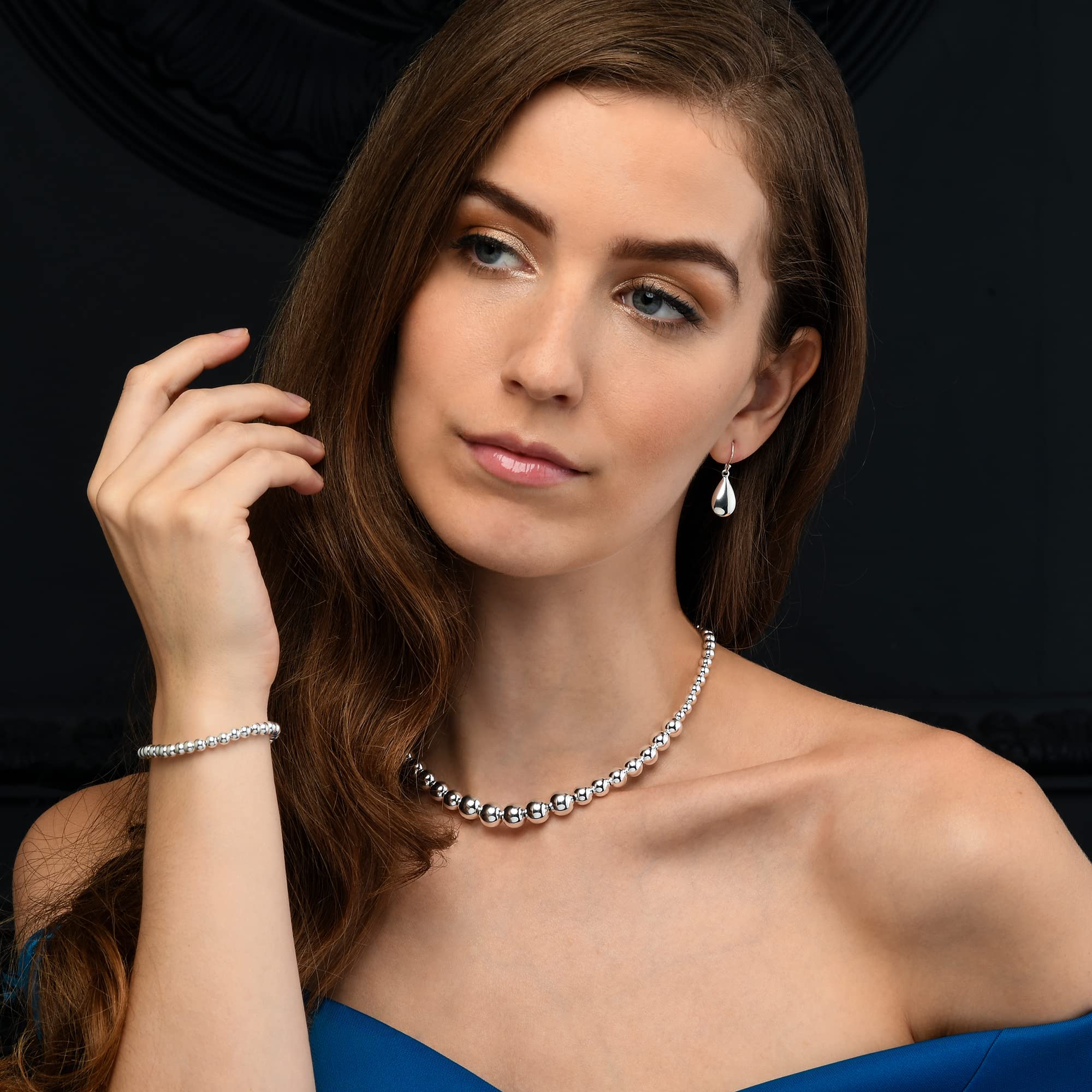 Diamond Treats Collares de Plata de Ley 925 para Mujer, Collar de Bolas de Diseño Italiano, Collares de Perlas con Cuentas de Plata, Collar Llamativo de Bola para Mujer
