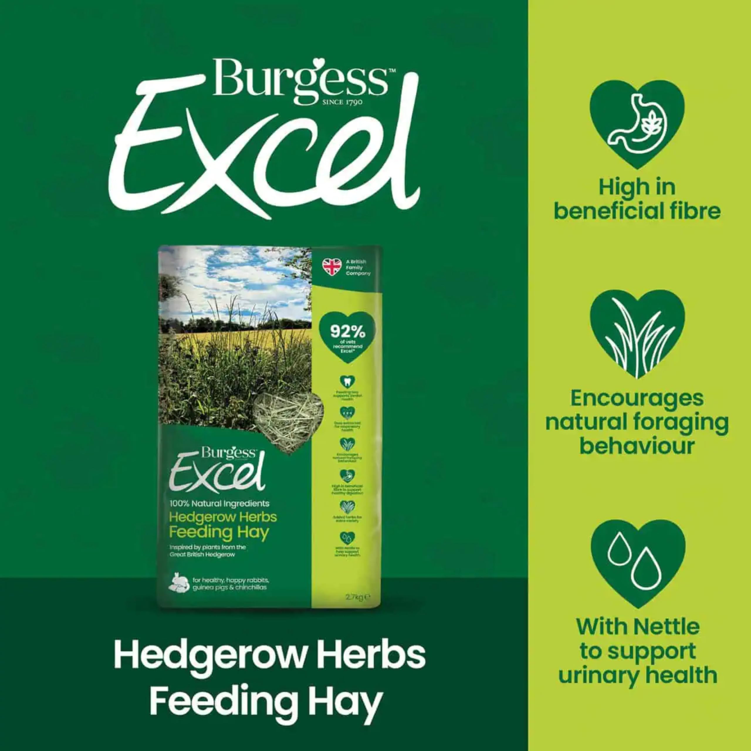Excel Burgess Hedgerow Zioła do karmienia siano, 2,7 kg, do karmienia ziołami żywopłotu, siano, dla królików i świnek morskich, wydobywany pył, dla małych zwierząt
