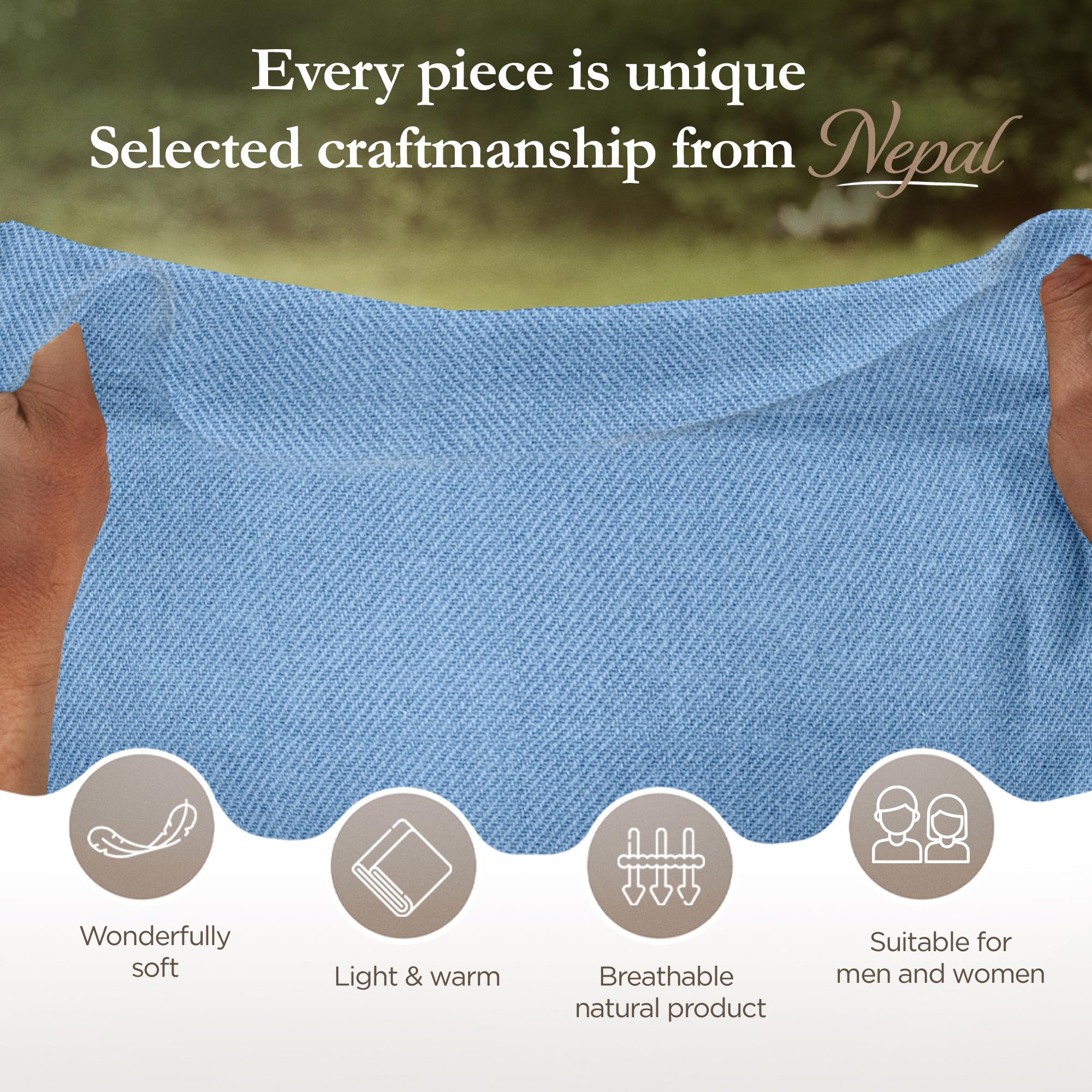 Kaschmir Schal – aus 100% Kaschmirwolle, 68x190 cm, Cashmere Schal in unifarben, handgewebt aus Nepal, Unisex, Handwäsche