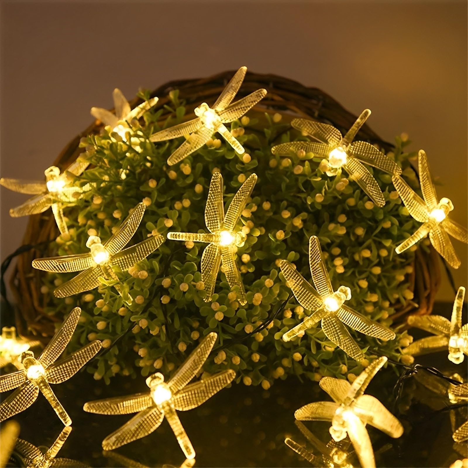 FANSU Dragonfly Shape LED Garden Lights, 8 Modes Indoor/Outdoor Solar String Lights, Solar Lights Outdoor Garden, for Patio Yard Home Christmas Parties Wedding Decorations (Warm White,6.5M/30LED)