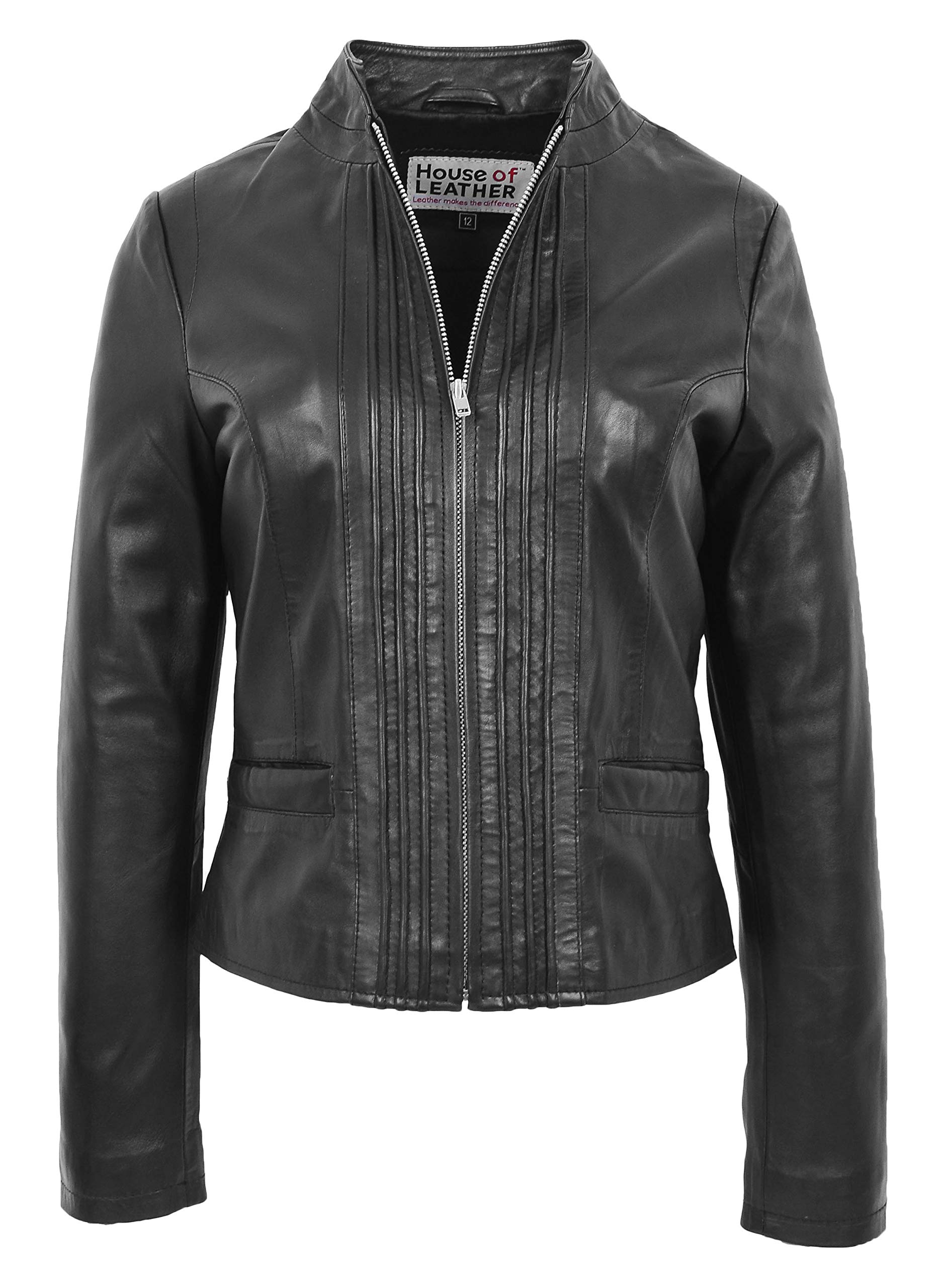 House of Leather Black Real Leather Biker Jacket for Women - Size 20