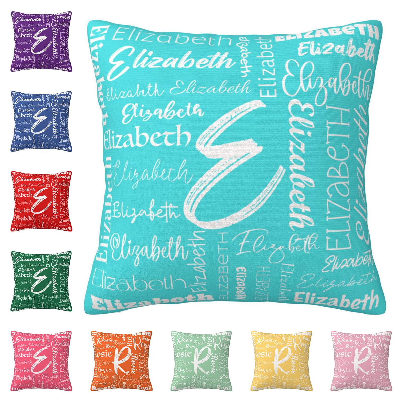 Custom Pillow with Initial Name 12"x12"(30x30cm), Two-Sides Printed Customized Baby Name Pillowcase, Personalized Pillow Cover with Text, Custom Room Bed Sofa Decor Love Gifts (NO Pillow Insert)