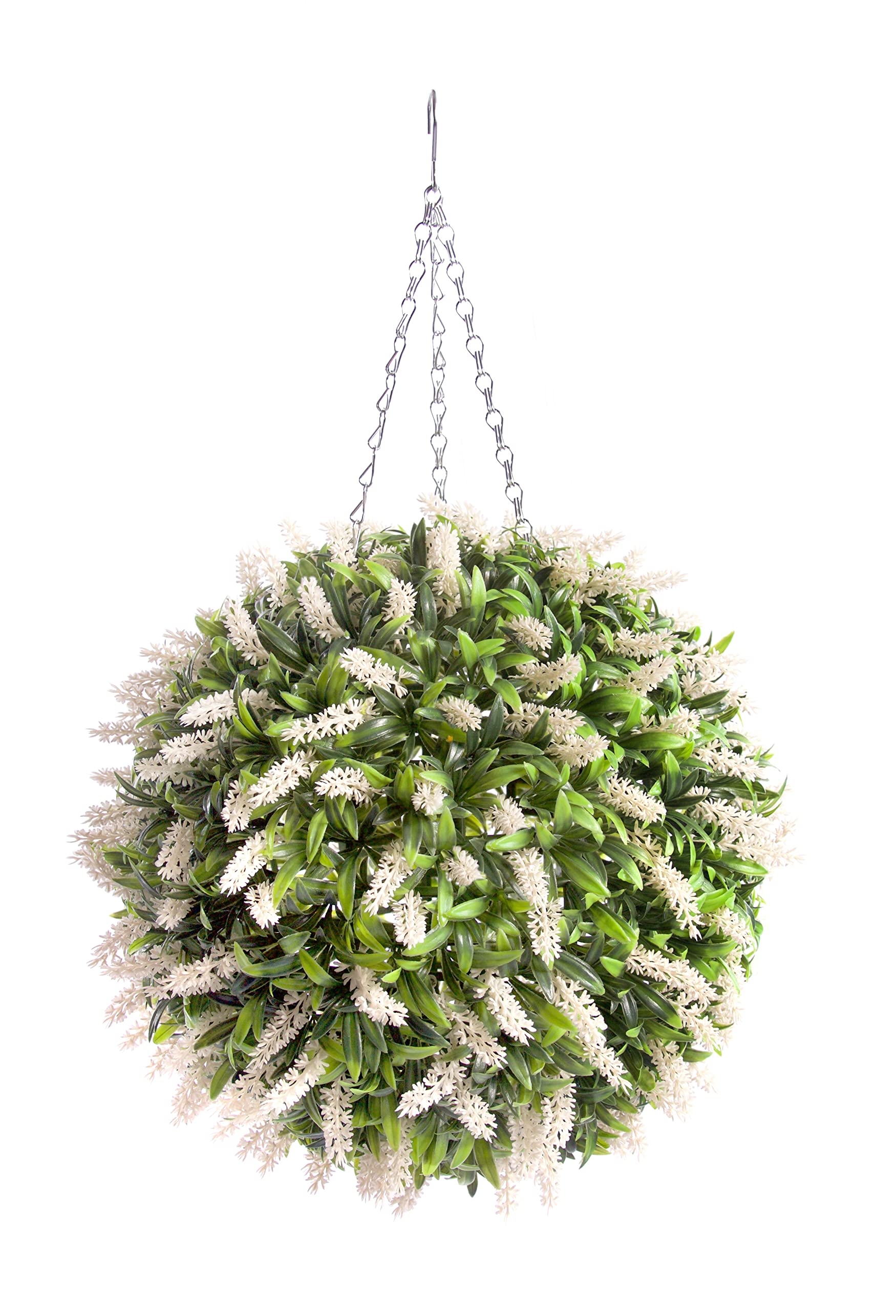 Best Artificial White 38Cm Ivory Lavender Flower Ball Lush Long Leaf Topiary Grass **Uv Fade Protected**