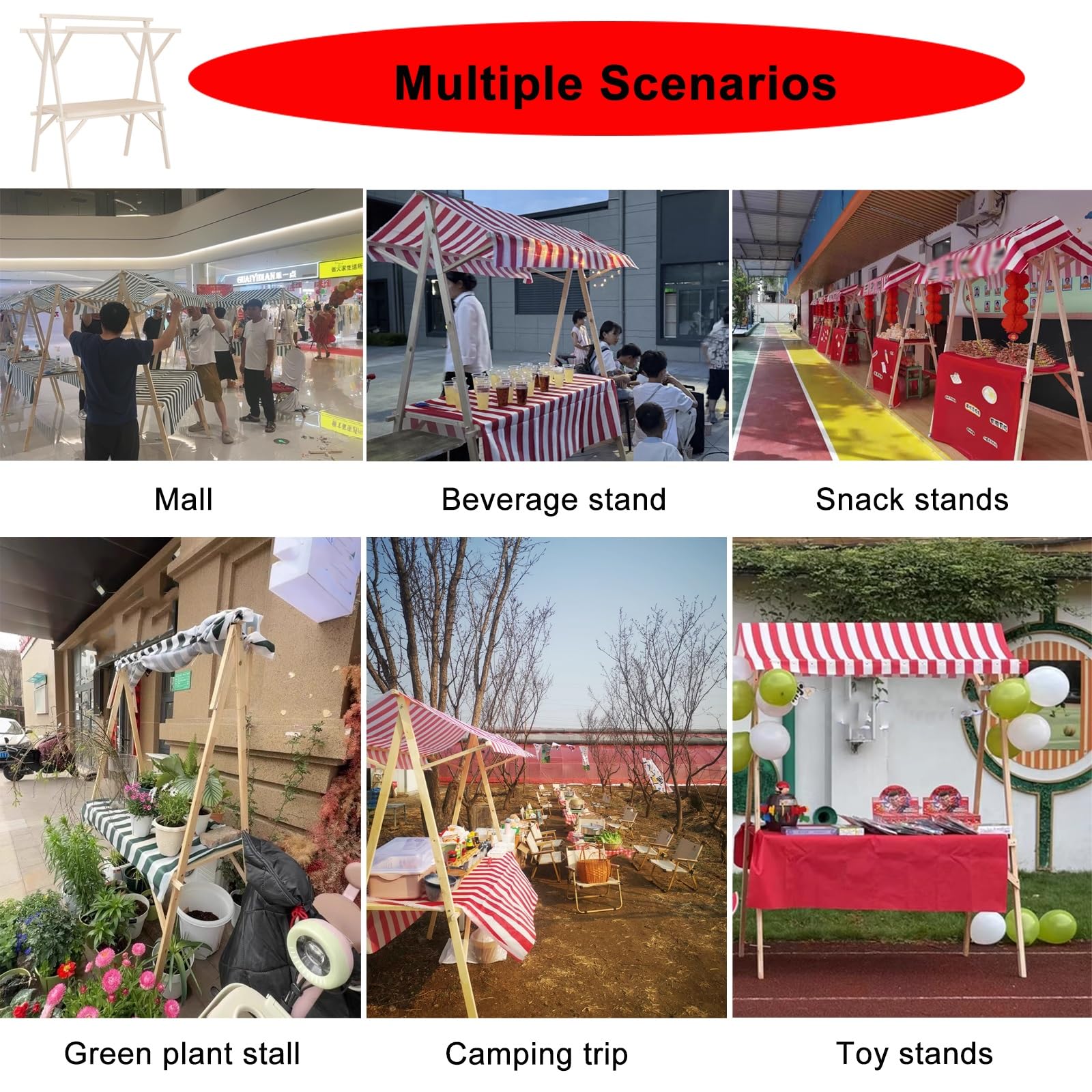 Expositor para vendedores Ambulante Carrito portátil con toldo, Puesto móvil Plegable for Mercado, Carrito de Catering empresarial de 120 a 150 cm de Largo.(Red,150x60x195cm(59x23.6x76.8in))