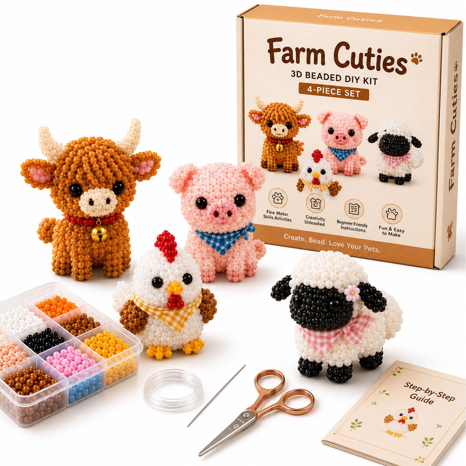 Liocwocne Tiny 3D Beaded Animal DIY Kit, Cute Bird and Animals Bead Making Set with Instructions, Handmade Beadwork Embroidery Art Craft Kits, Creative Jewelry Gift for Adults Teens (Brown)